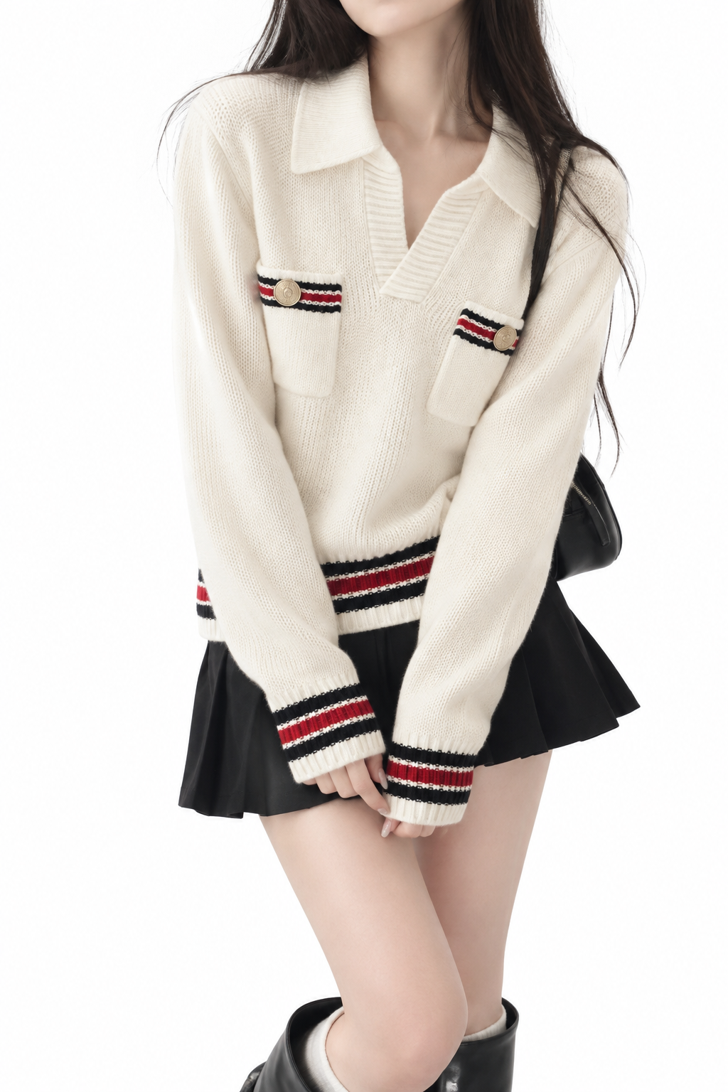 ゴールドボタンライン ポロニットトップス XLY00271