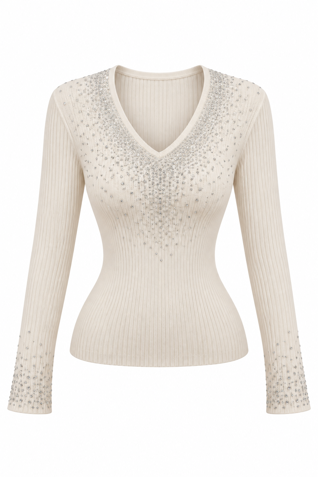 【2colors】グリッタービジューVネックニットトップス XLY00274