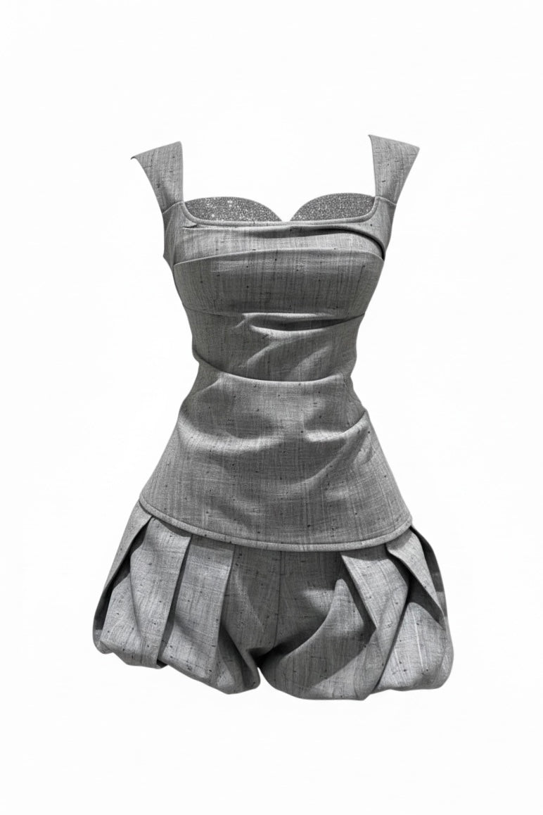 【Set Up】Draped Check Skirt Set Up XLY00146