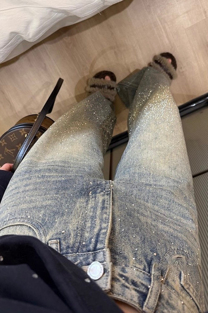 ラインストーン デニムパンツ XLY00159