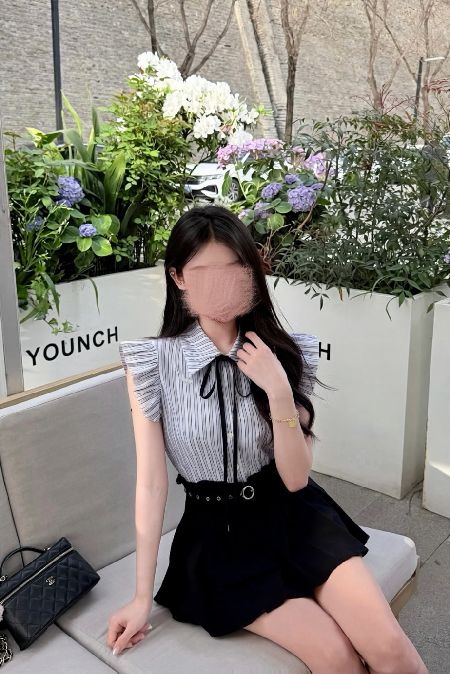 ストライプリボン フリルトップス XLY00157