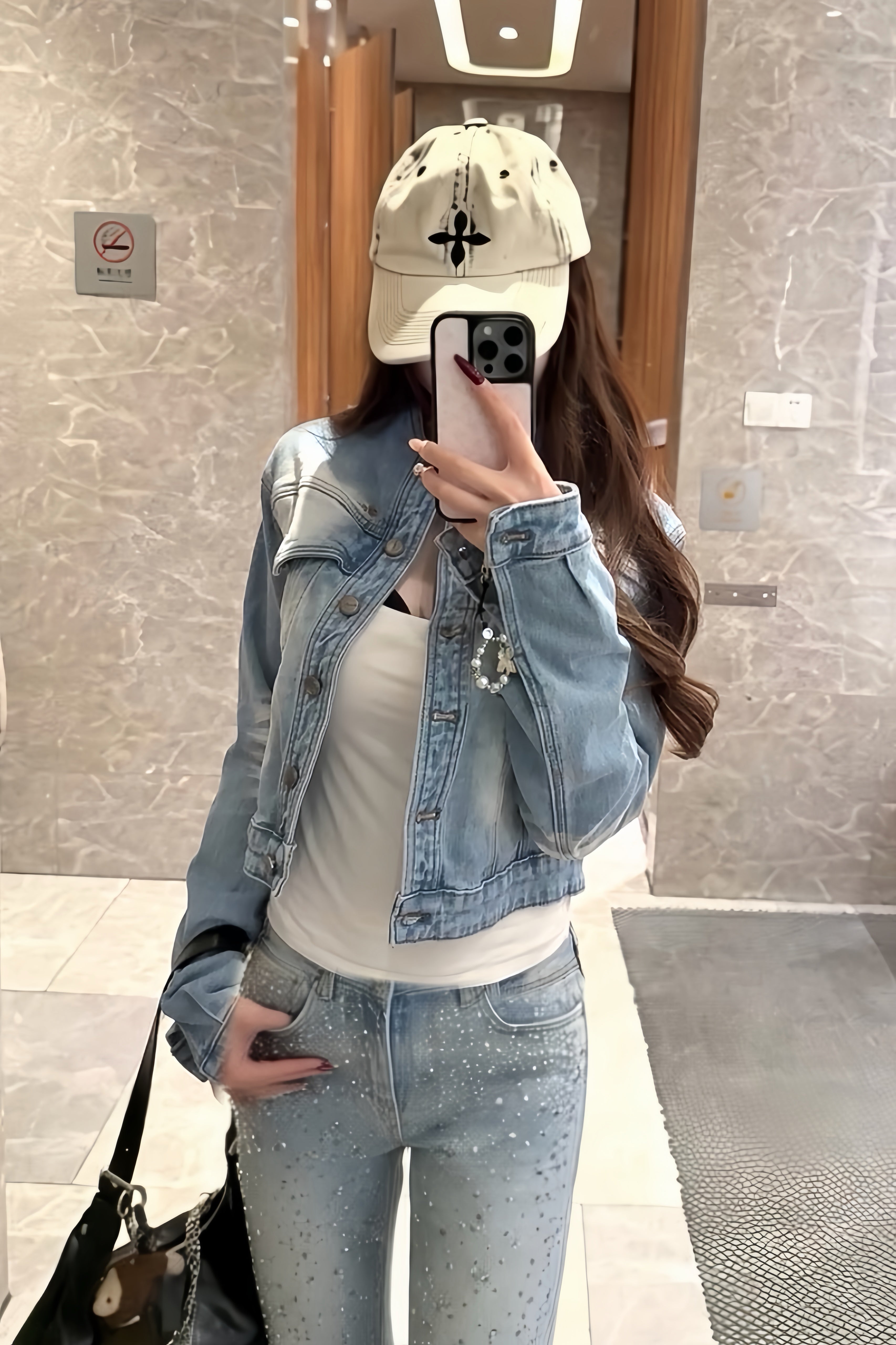 ラインストーン デニムパンツ XLY00159