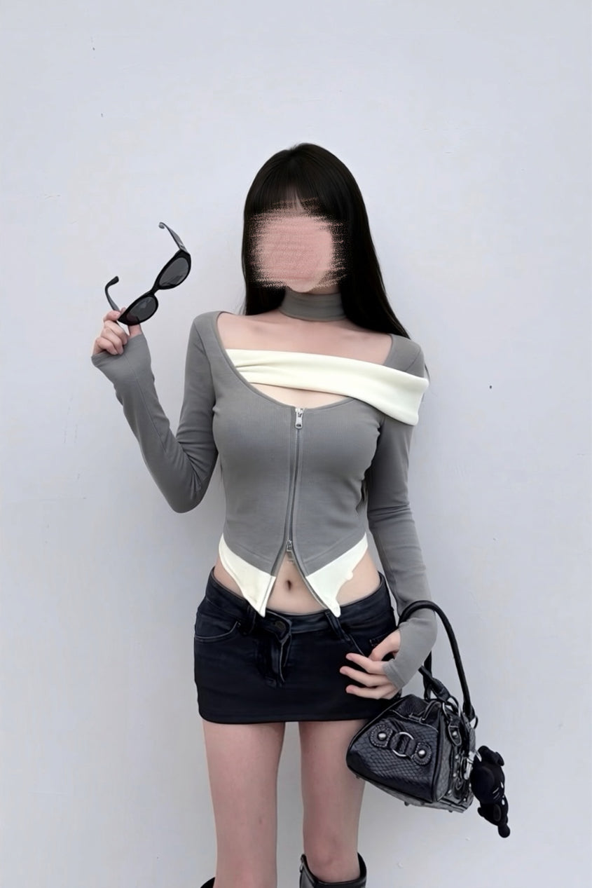 バイカラージップトップス XLY00160