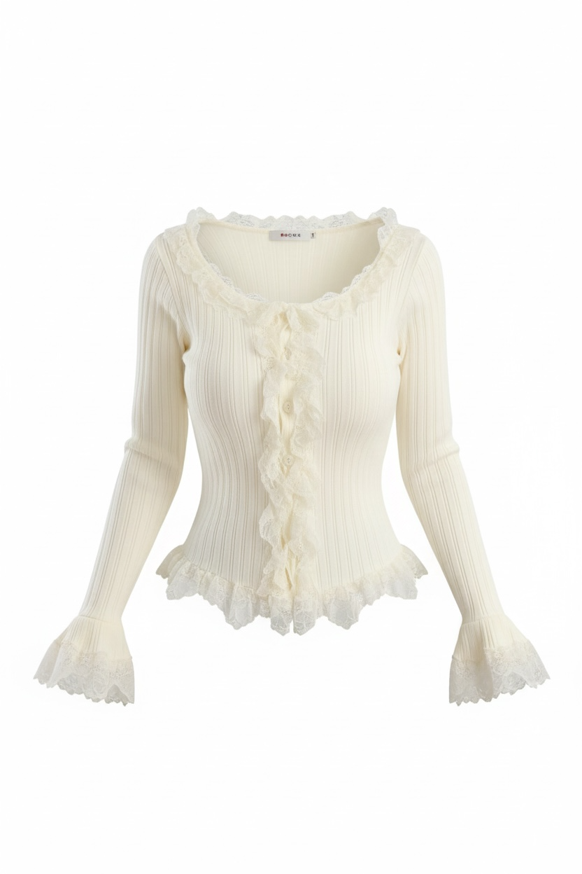 Frill Contrast Slim Knit Tops
XLY00123