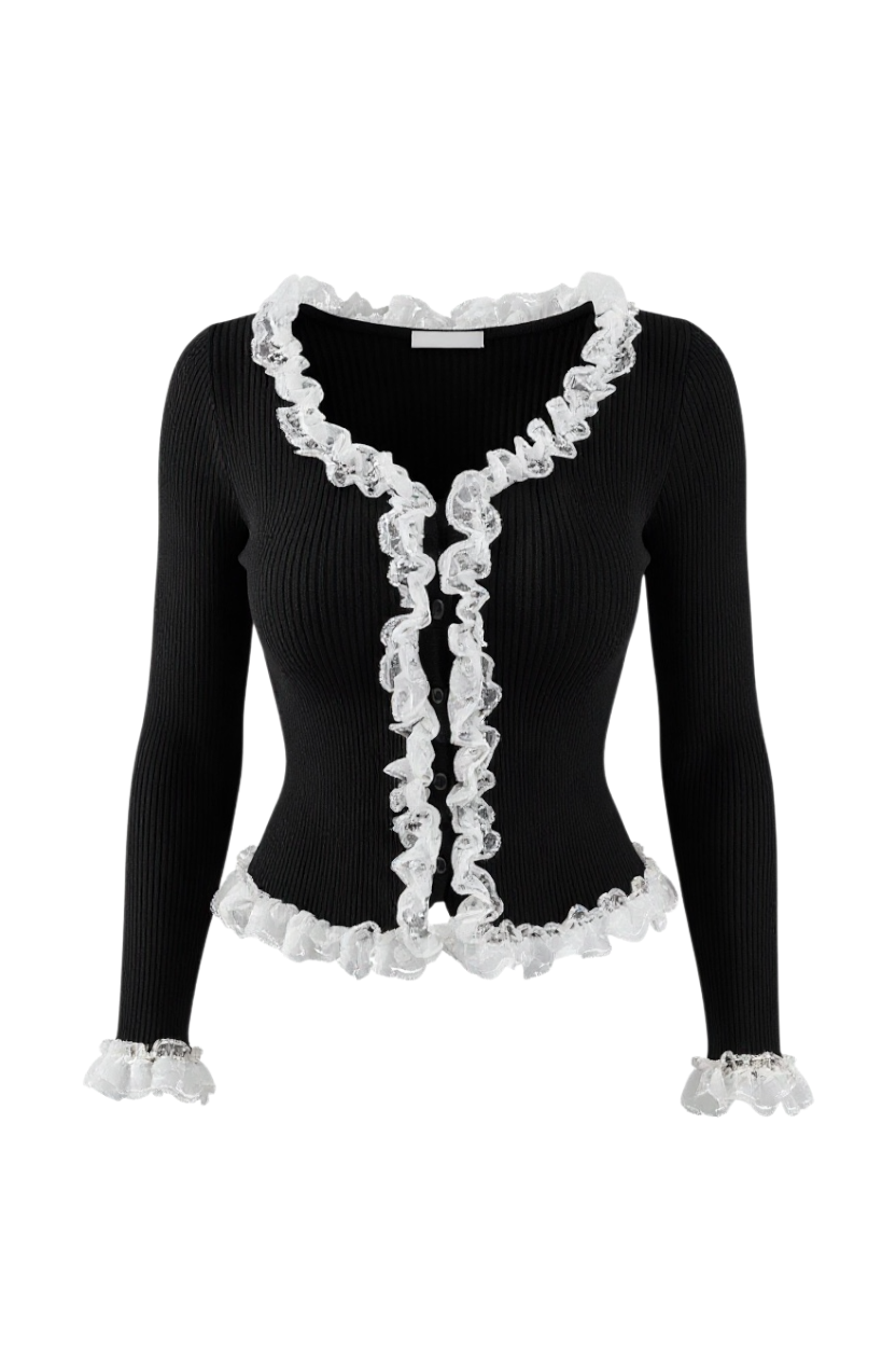 Frill Contrast Slim Knit Tops
XLY00123