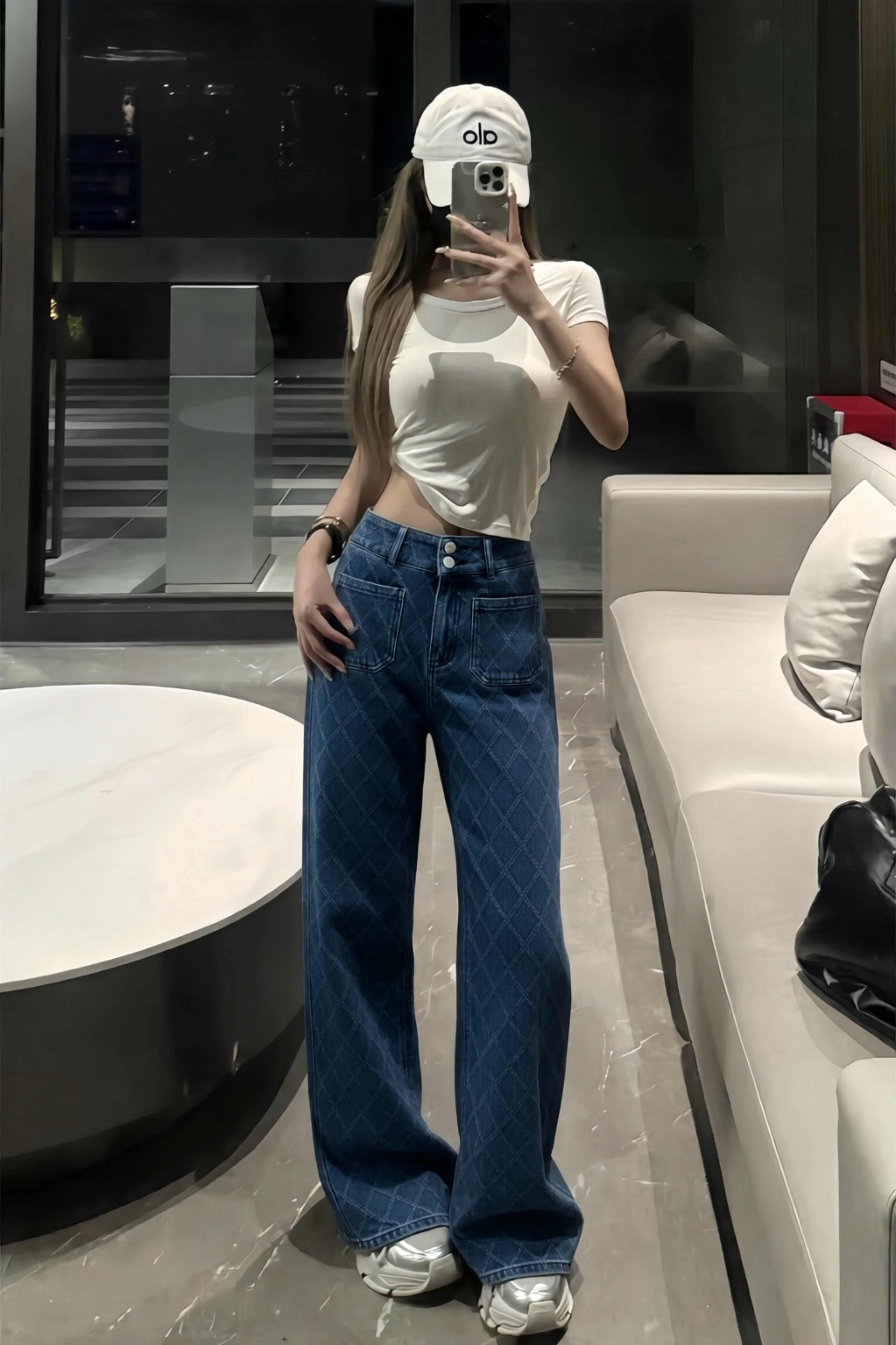 【2color】キルティングステッチ ワイドデニムパンツ XLY00163