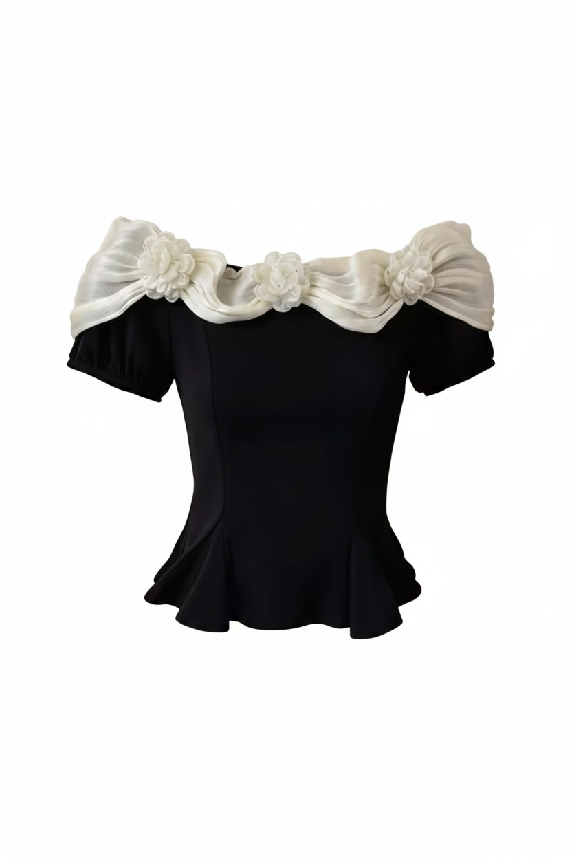 【2colors】フラワーオフショルペプラムトップス XLY00172