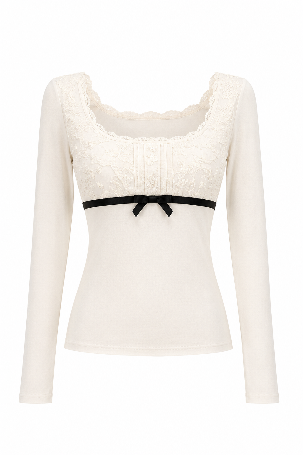 Lace Ribbon Slim Fit Tops XLY00131