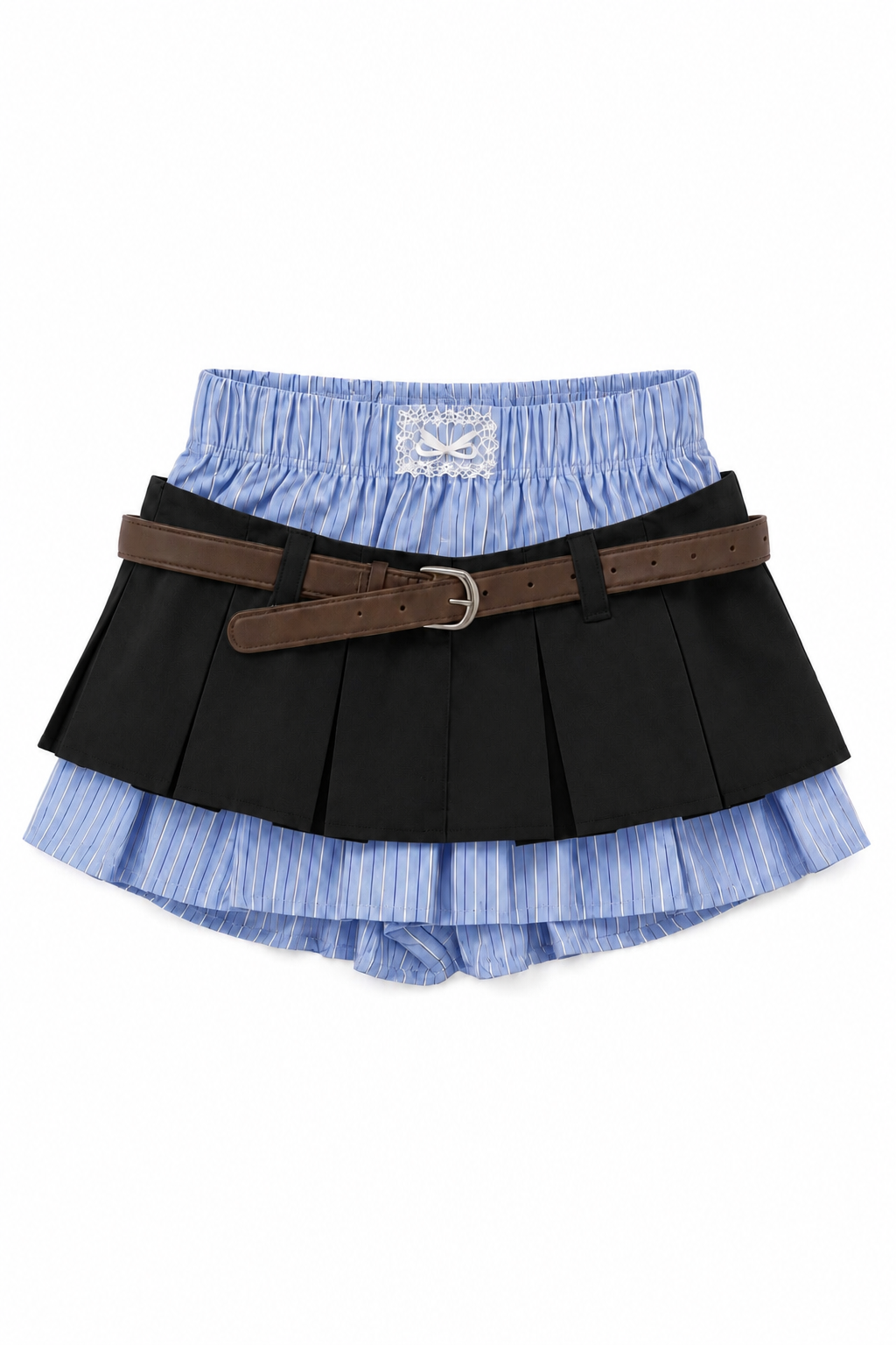【3colors】ストライプレイヤードプリーツスカート XLY00233