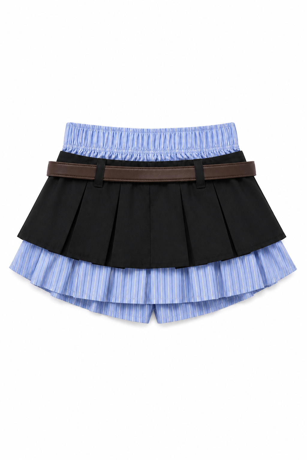 【3colors】ストライプレイヤードプリーツスカート XLY00233