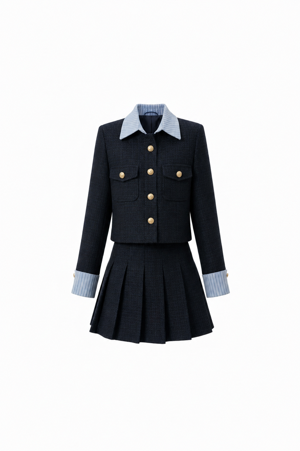 【Set Up】Preppy Gold Button Pleated Setup XLY00136