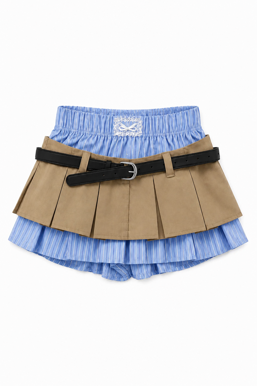 【3colors】ストライプレイヤードプリーツスカート XLY00233