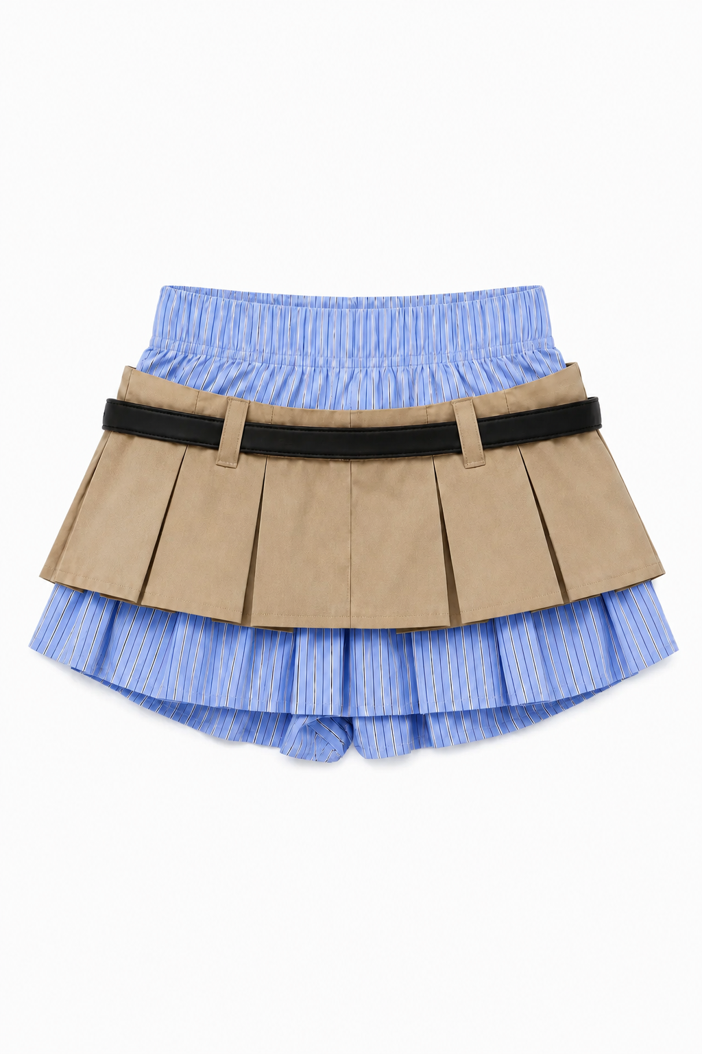 【3colors】ストライプレイヤードプリーツスカート XLY00233