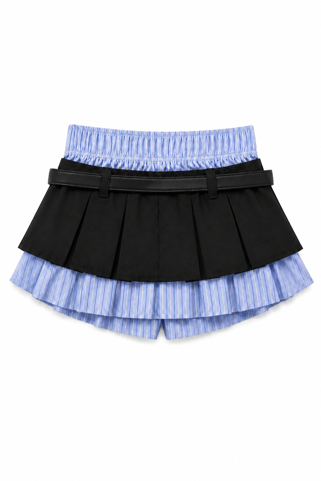 【3colors】ストライプレイヤードプリーツスカート XLY00233
