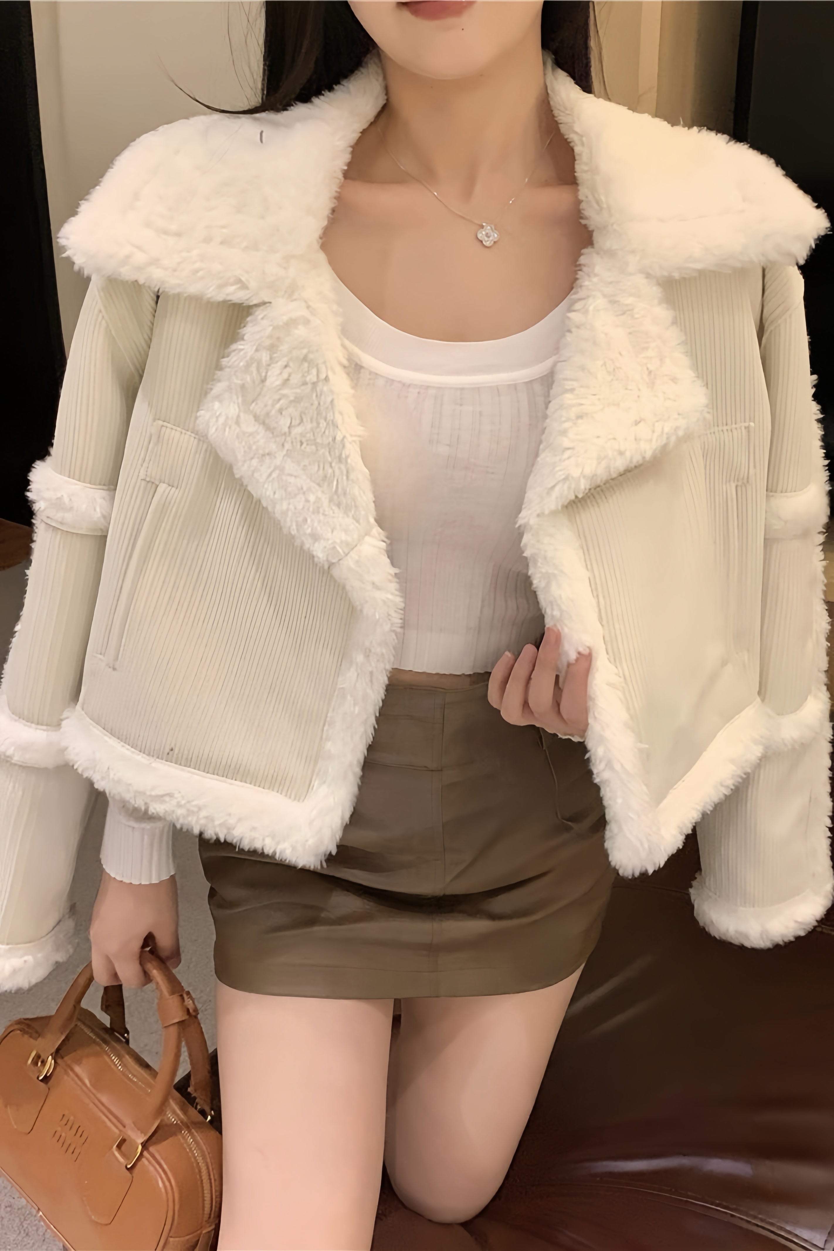 Ivory Luxe Shearling Jacket XLY00002