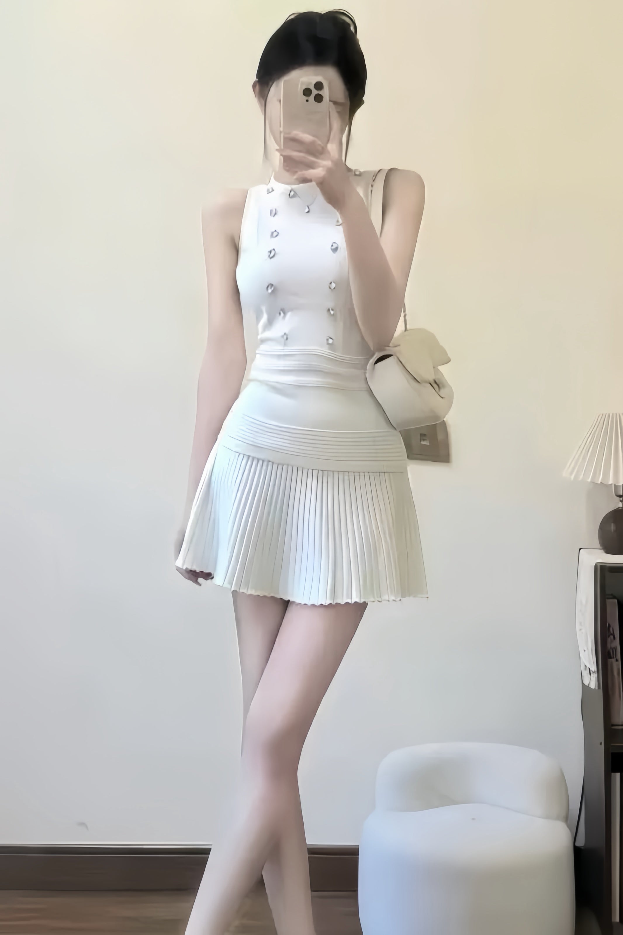 Ivory Sweetheart Pleat Dress XLY00016