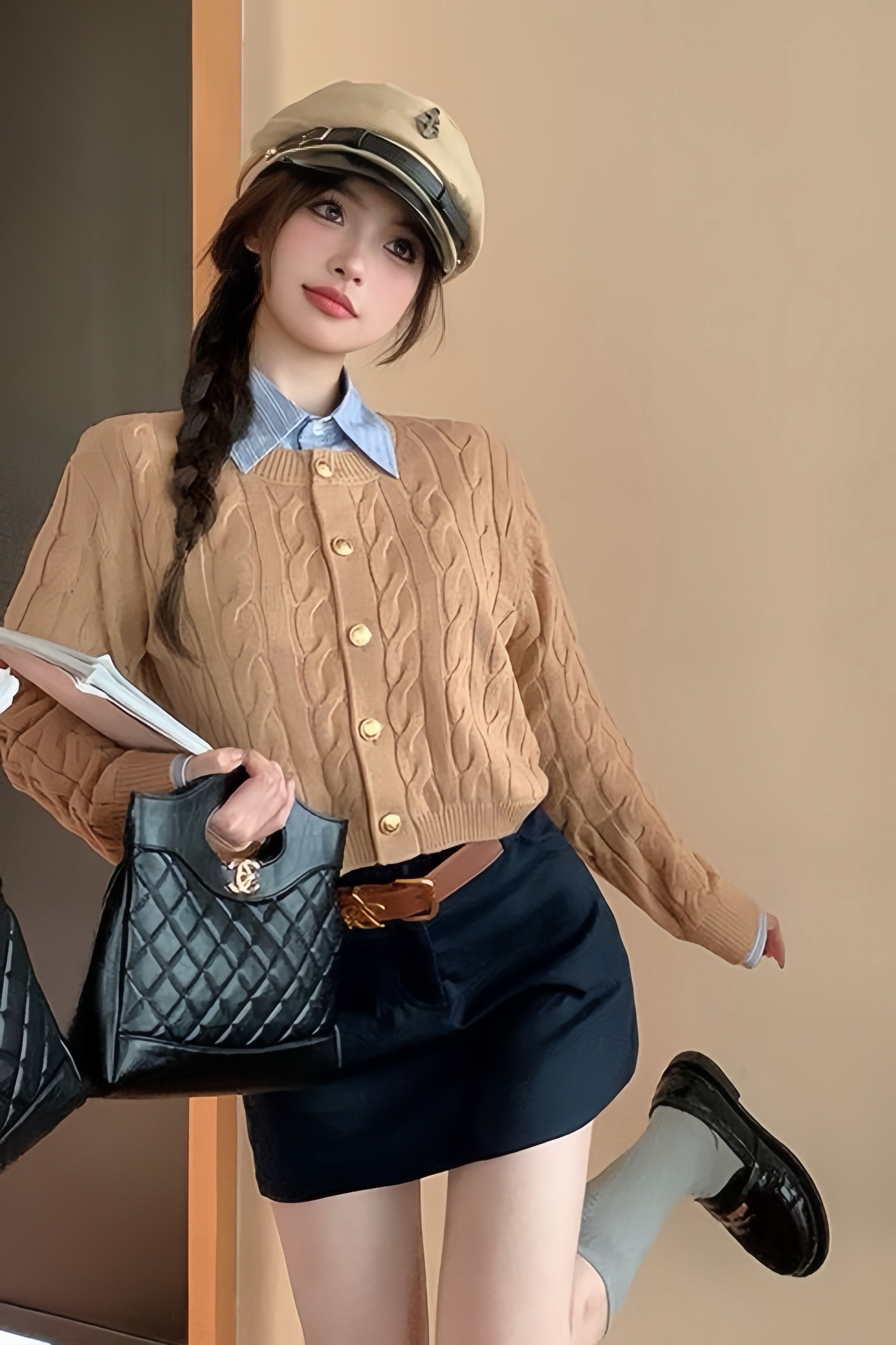 Classic Cable Knit Cardigan Tops XLY00056
