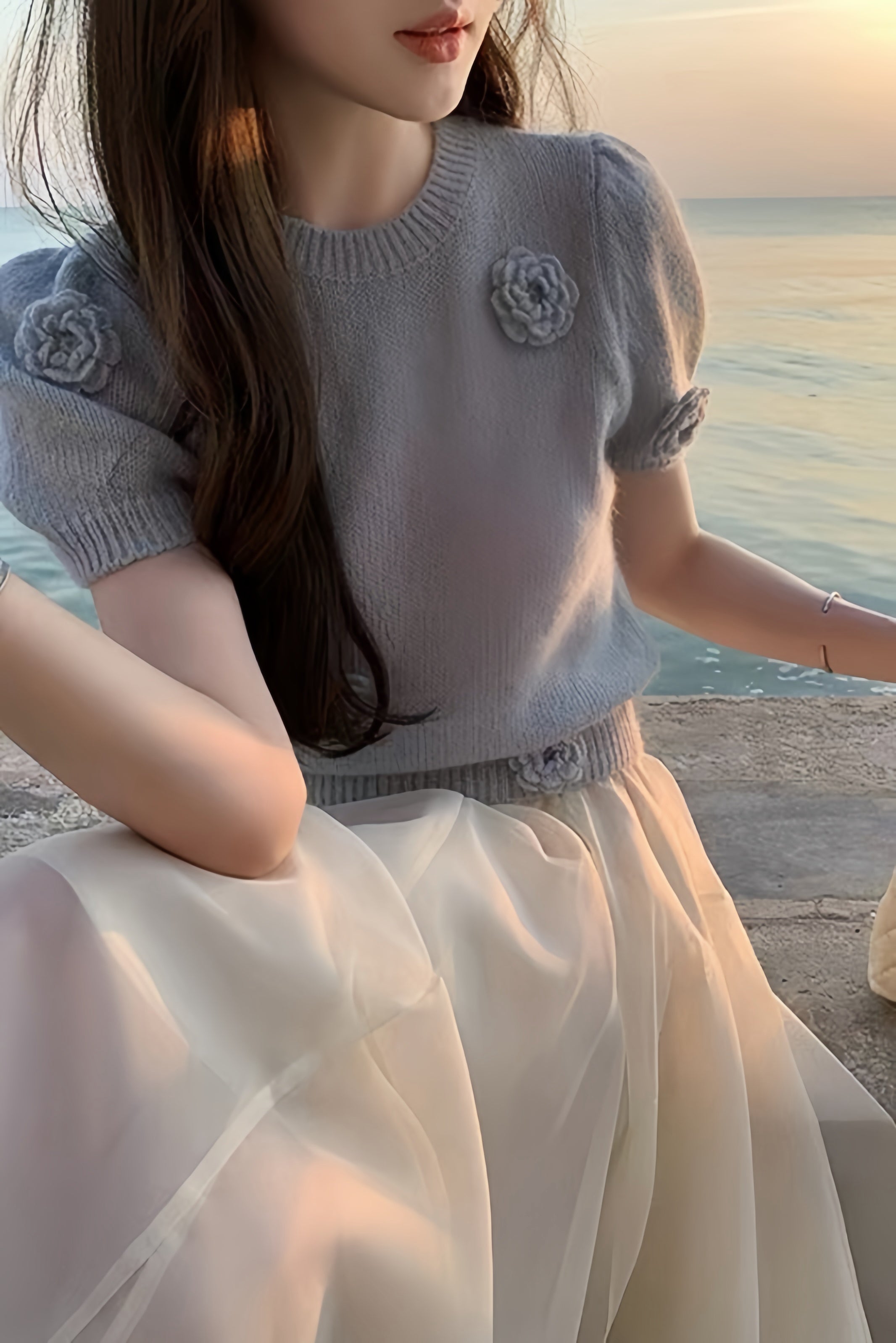 Rose Accent Knit Tops XLY00066