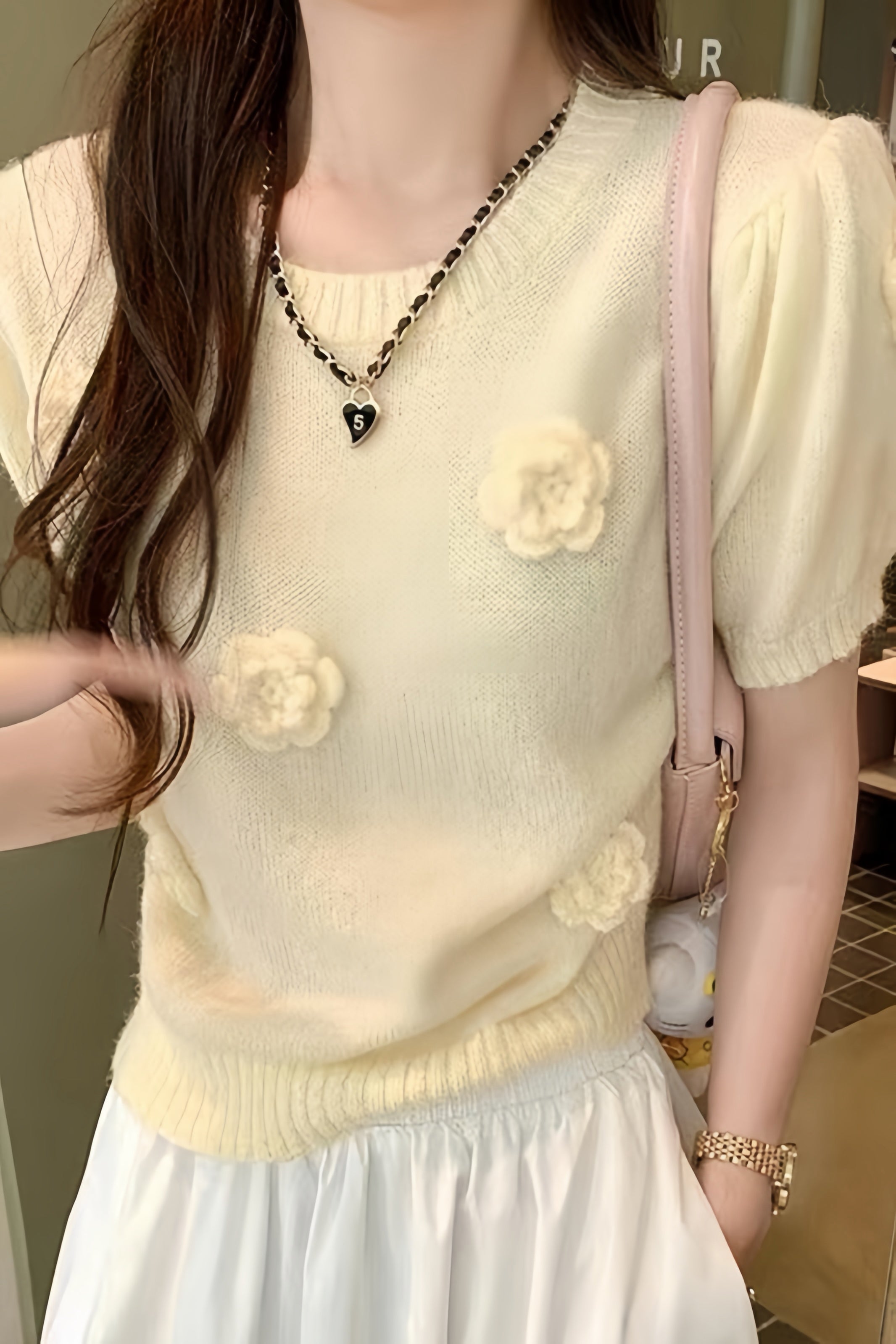 Rose Accent Knit Tops XLY00066