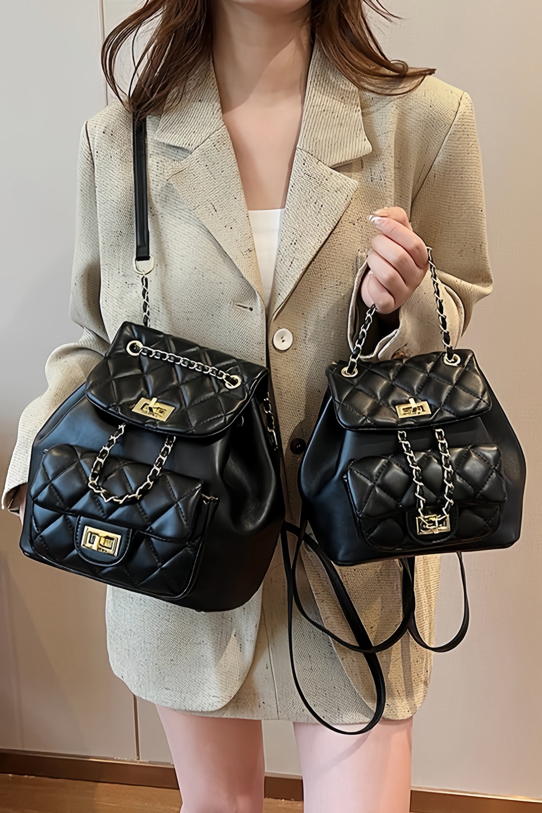 【3color】Quilted Chain Mini Backpack XLY00070