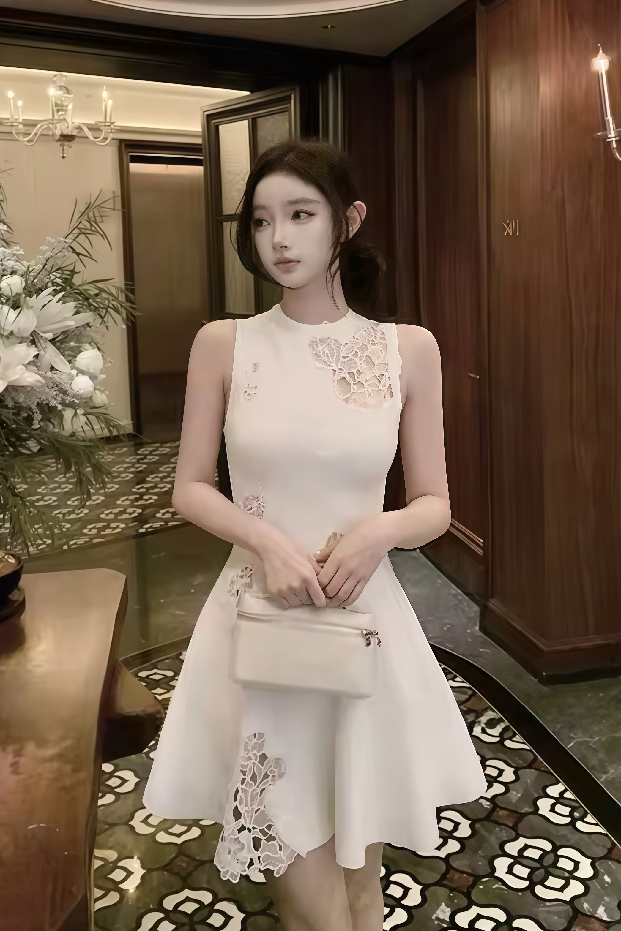 Lace Panel Sleeveless Dress XLY00071