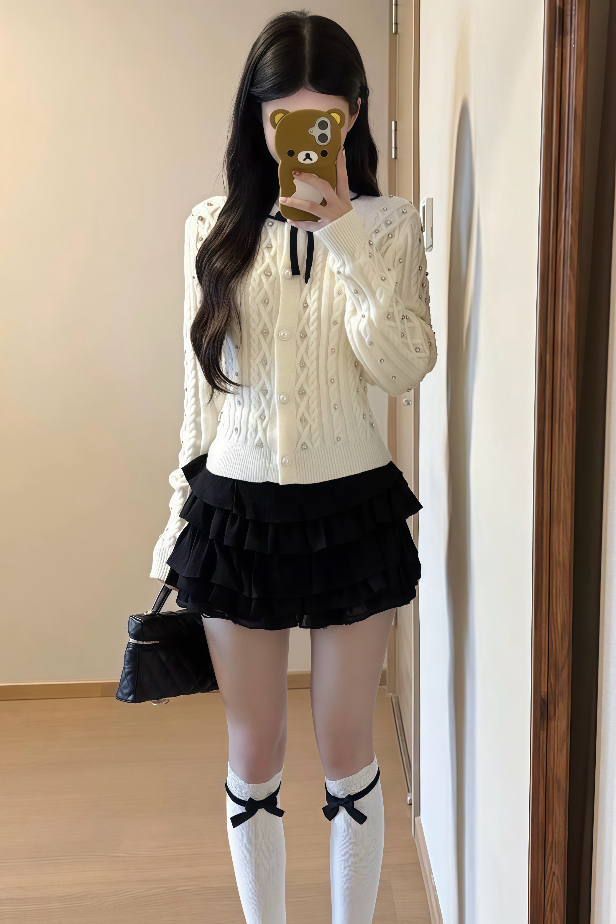 Bijou Detail Cable Knit Cardigan XLY00075