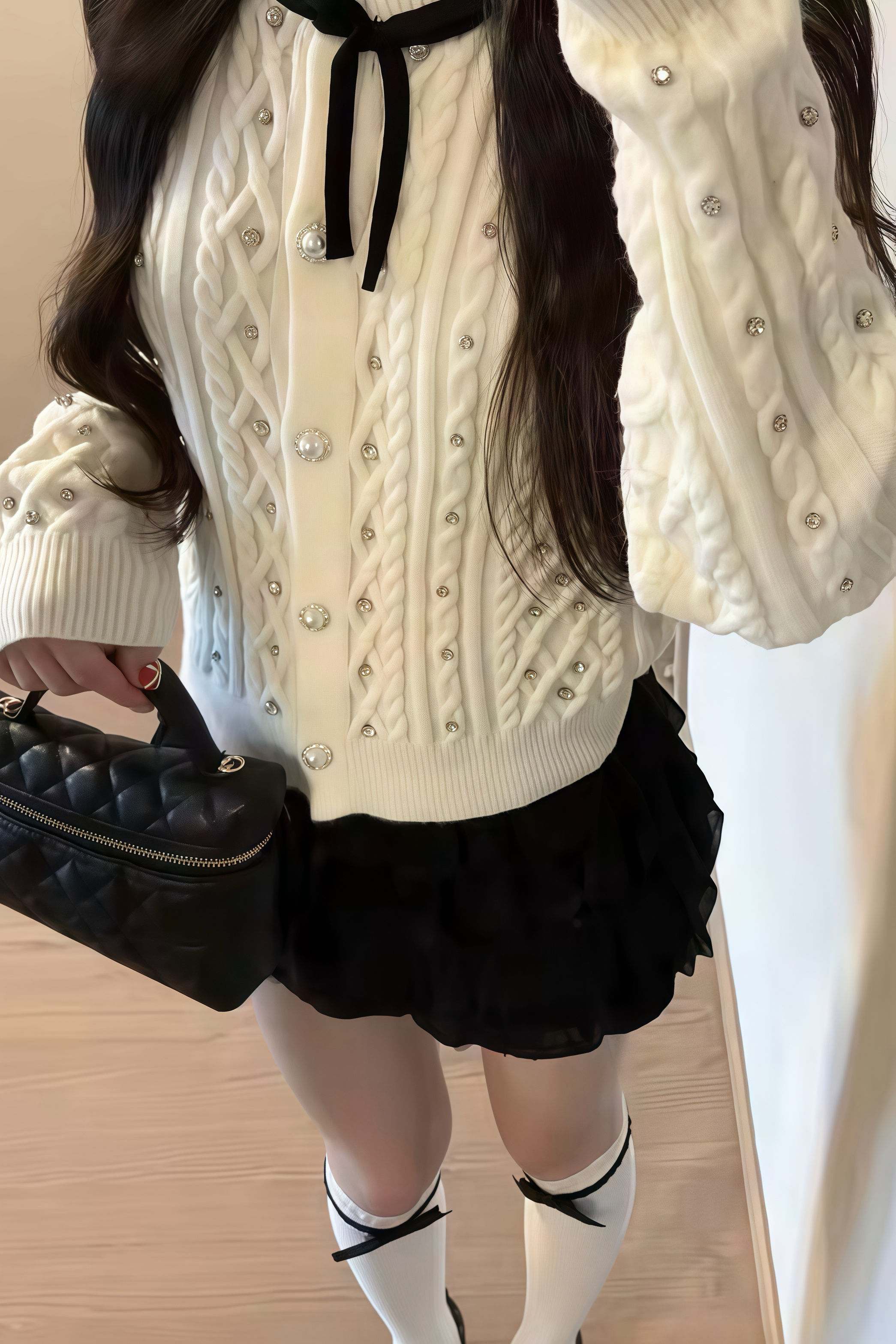 Bijou Detail Cable Knit Cardigan XLY00075