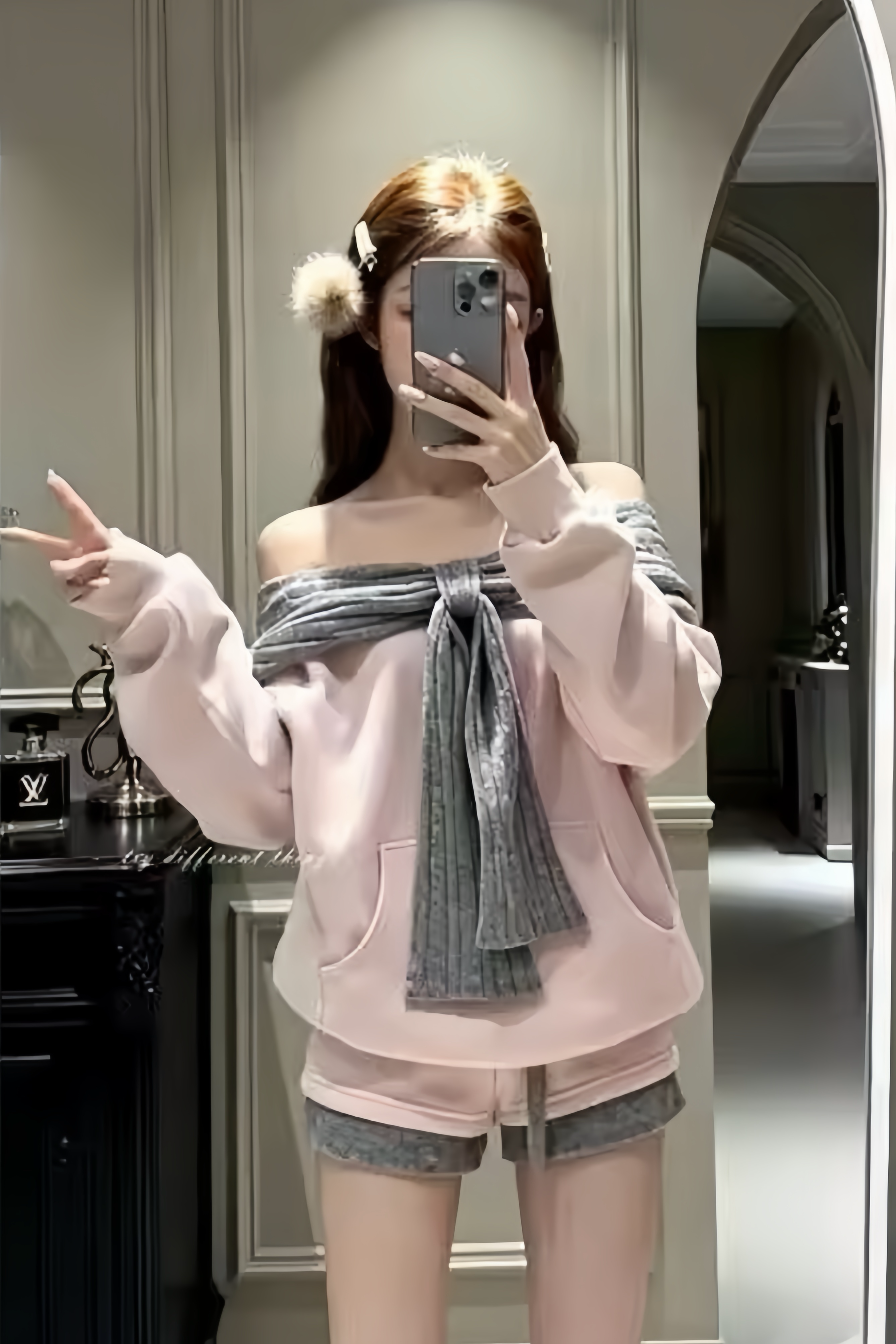 【Set Up】Off Shoulder Hoodie Knit Set XLY00088