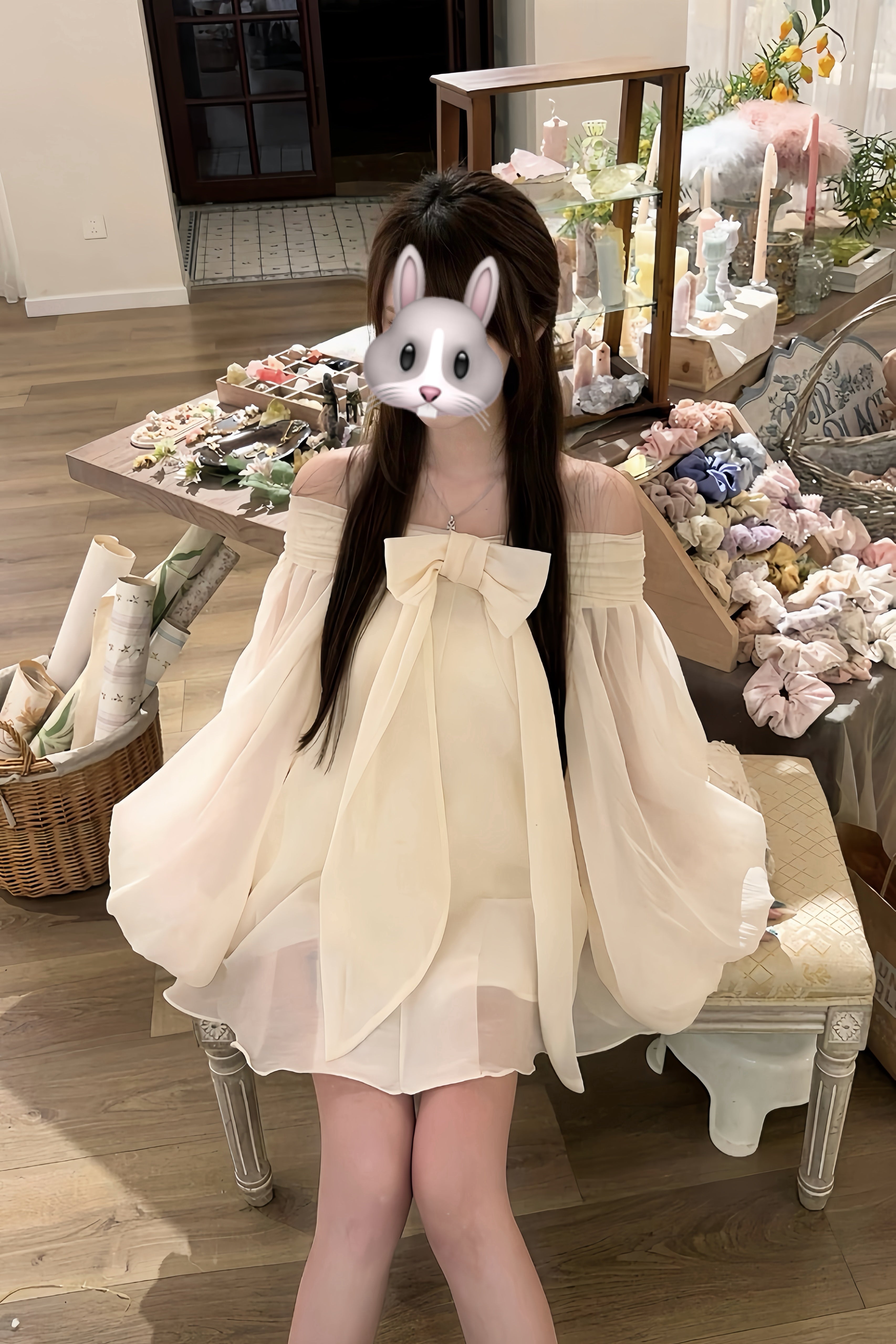 Sheer Off Shoulder Bow Dress XLY00095