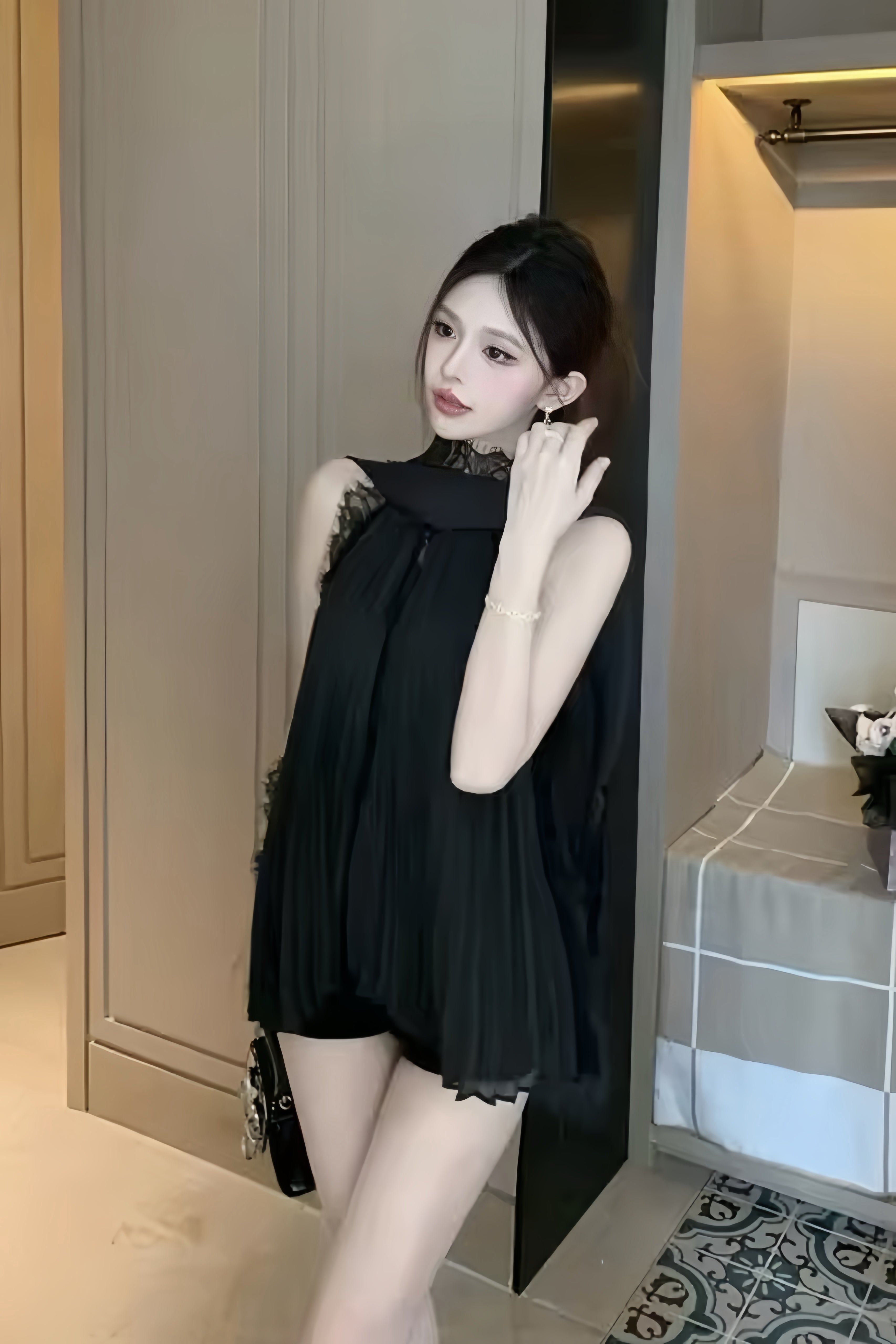 Sheer High Neck Lace Tops XLY00101