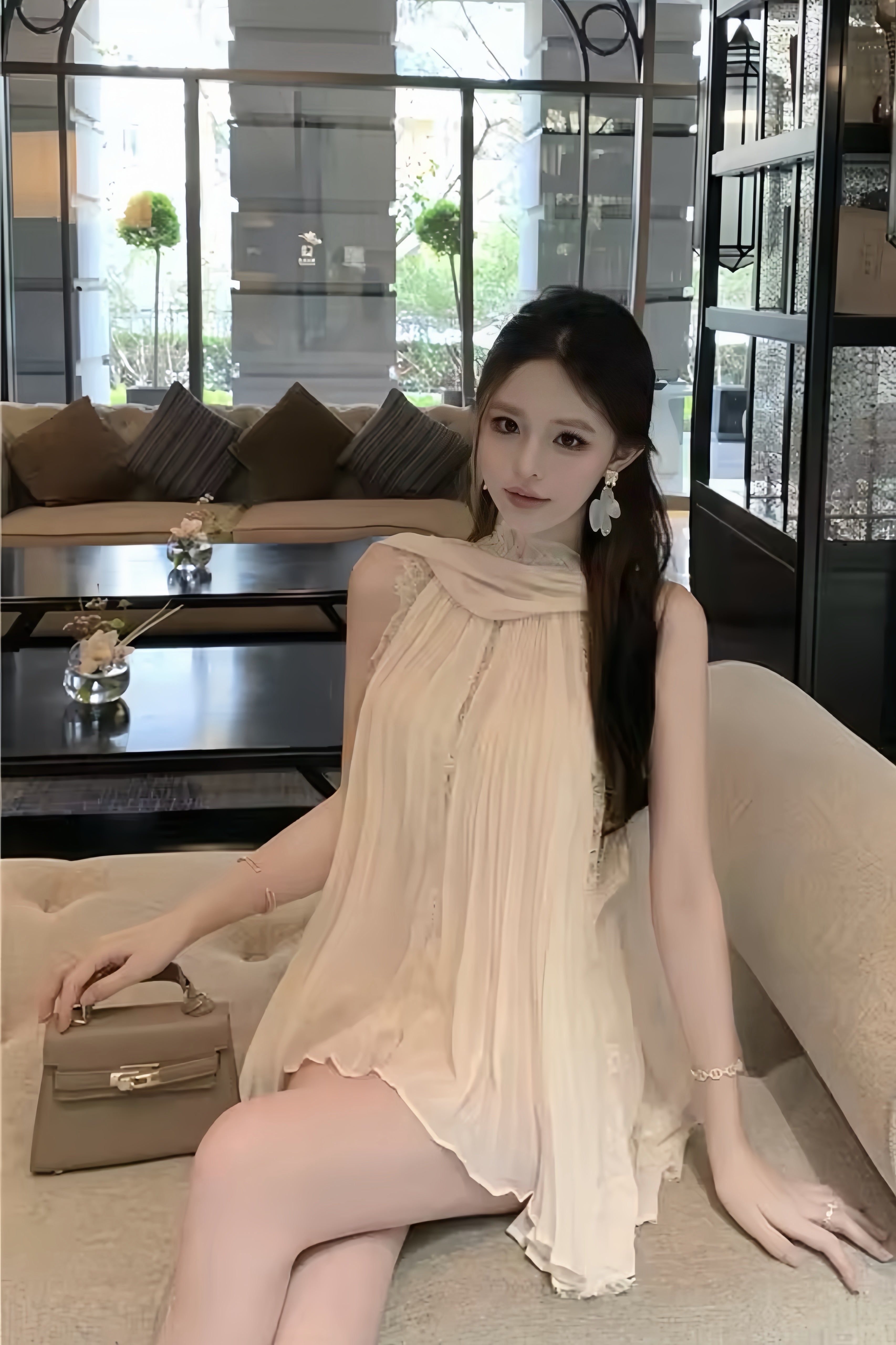 Sheer High Neck Lace Tops XLY00101
