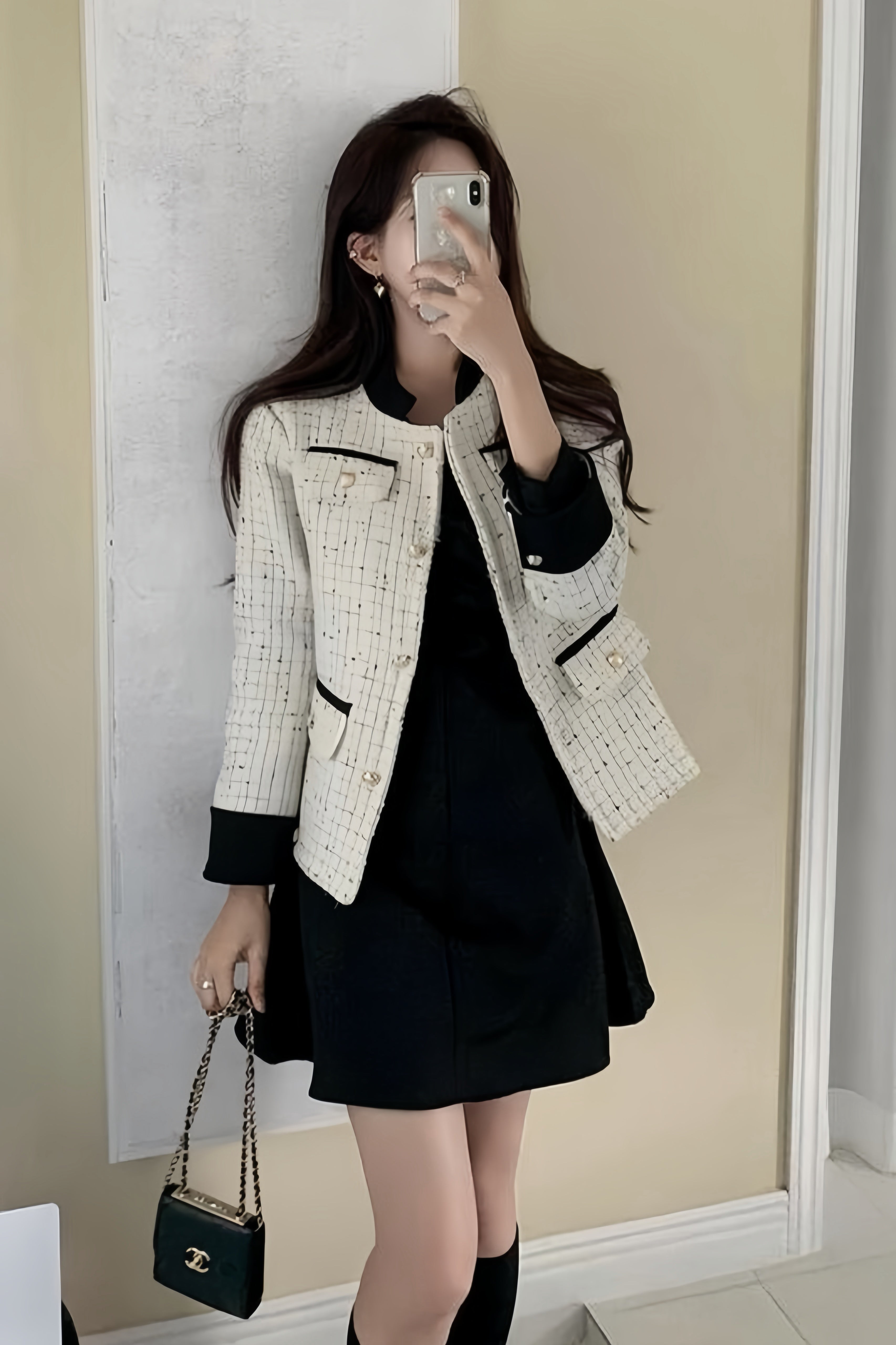 Bicolor Tweed Cropped Jacket XLY00105
