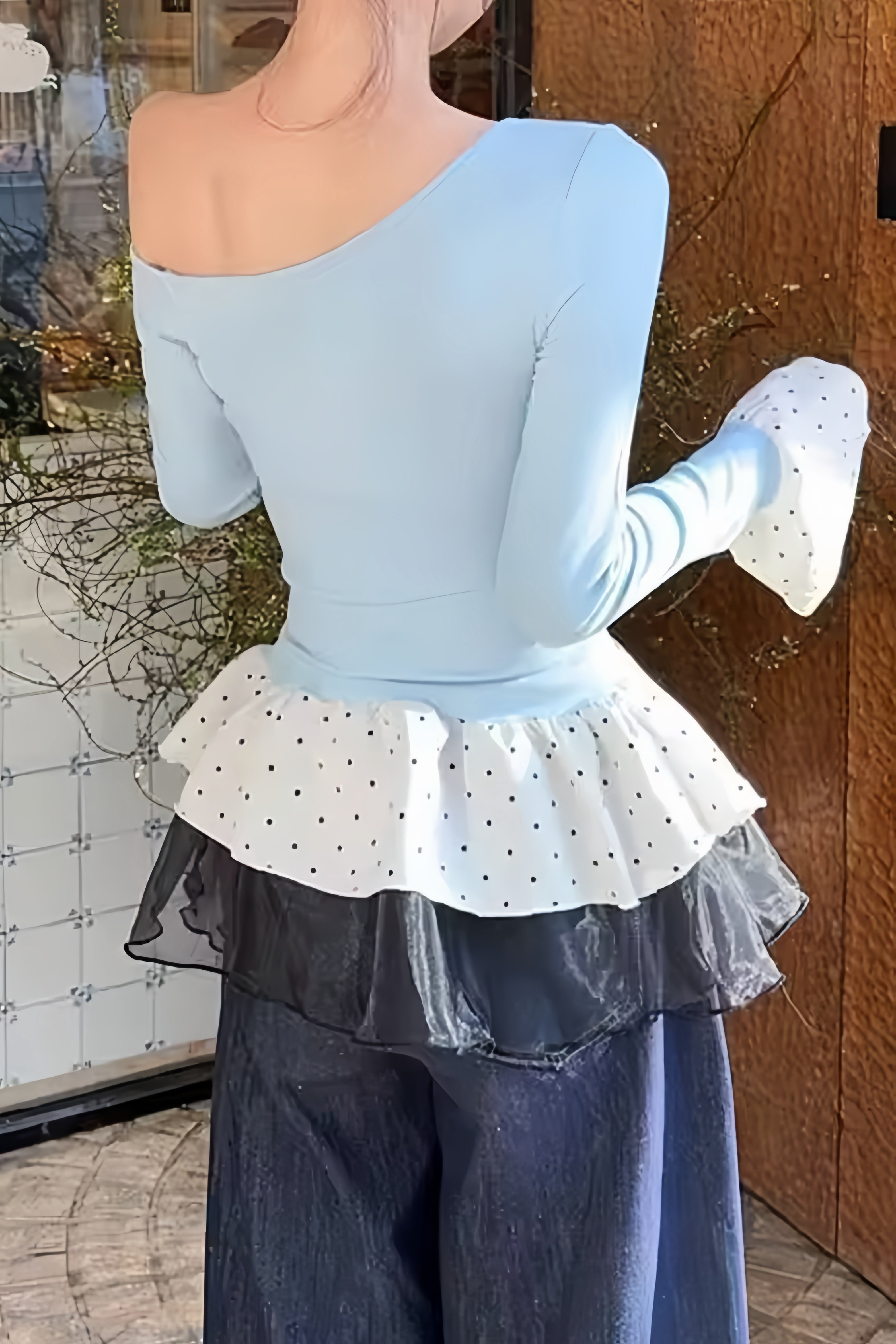 One-Shoulder Polka Dot Ruffle Tops XLY00106