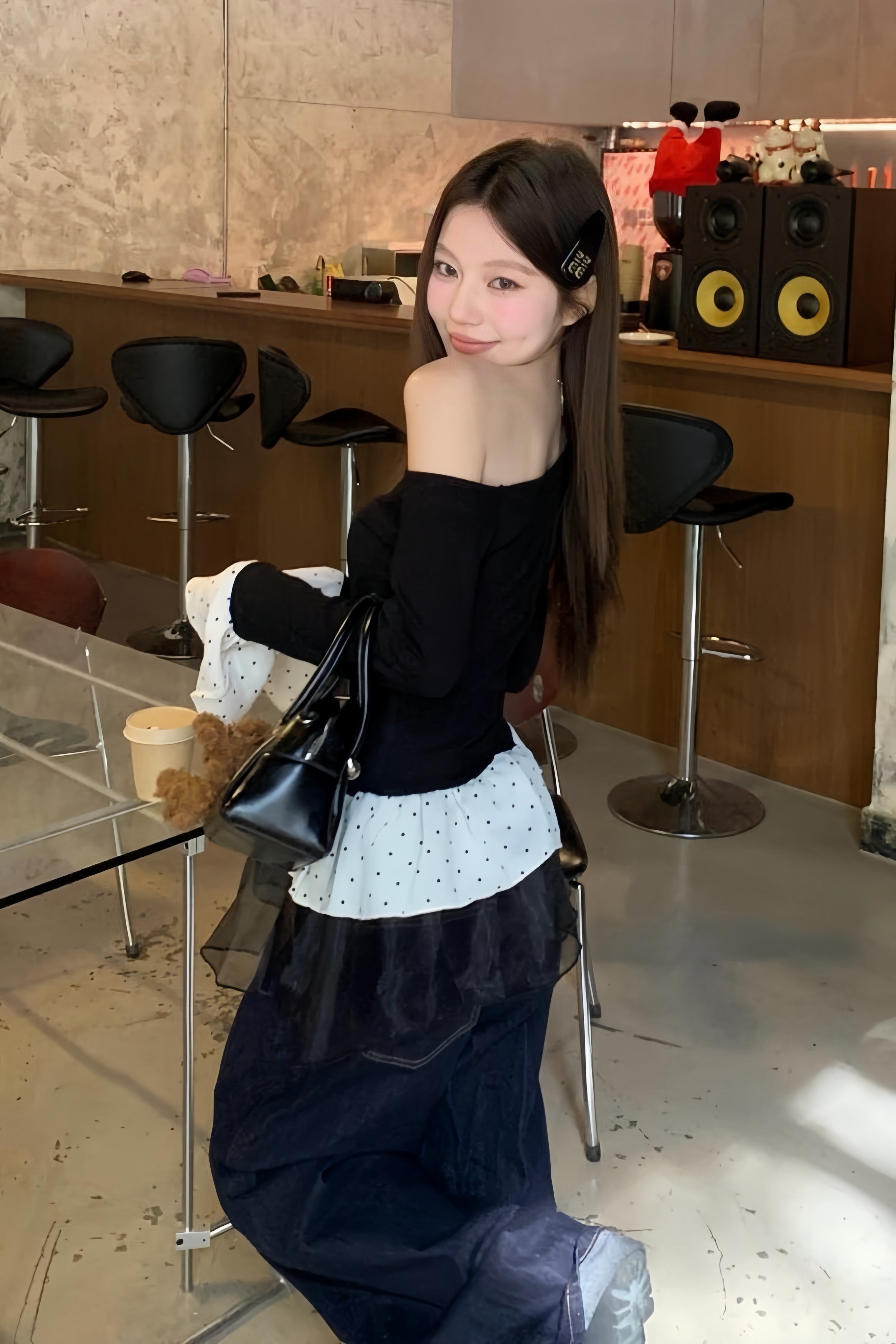 One-Shoulder Polka Dot Ruffle Tops XLY00106