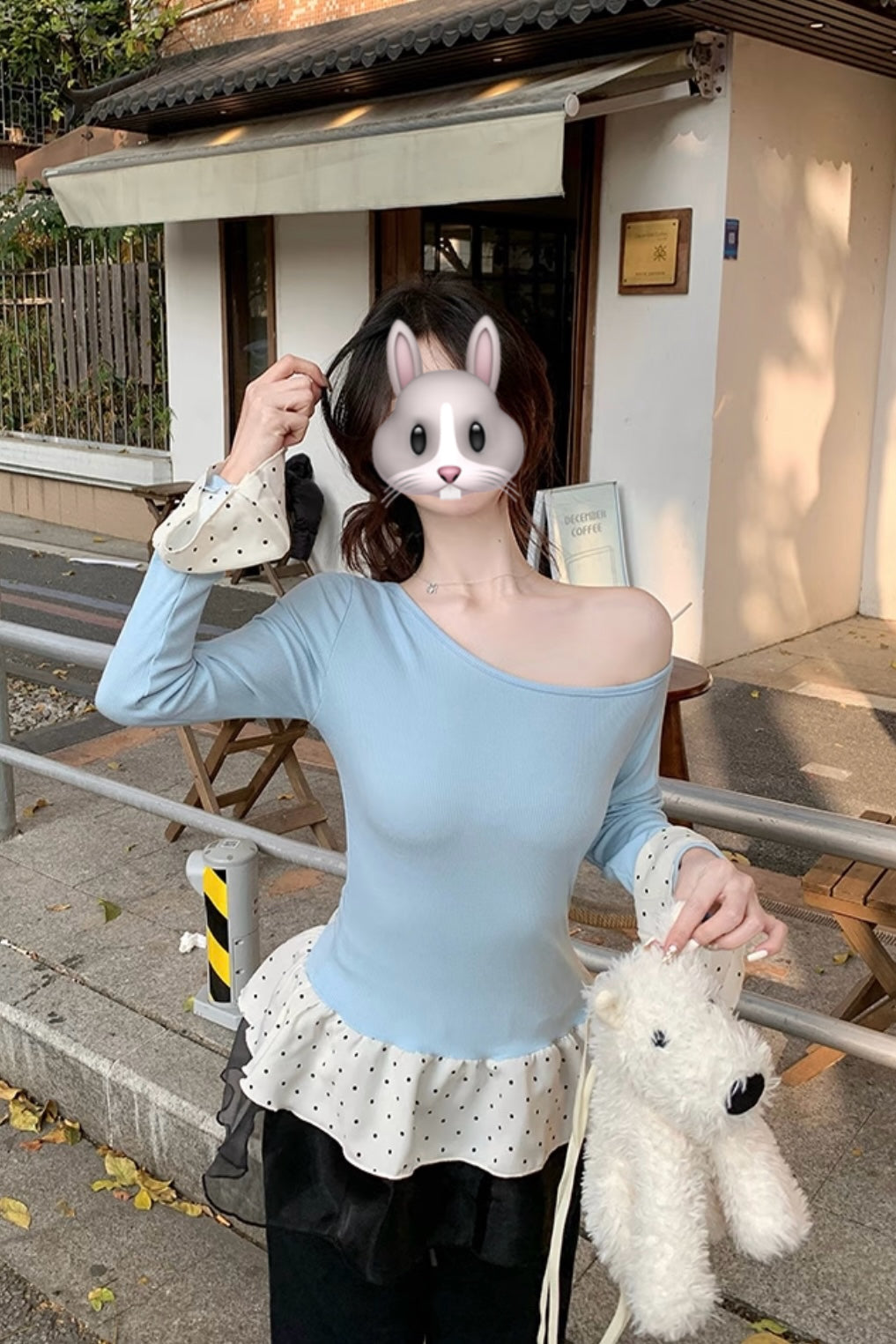 One-Shoulder Polka Dot Ruffle Tops XLY00106