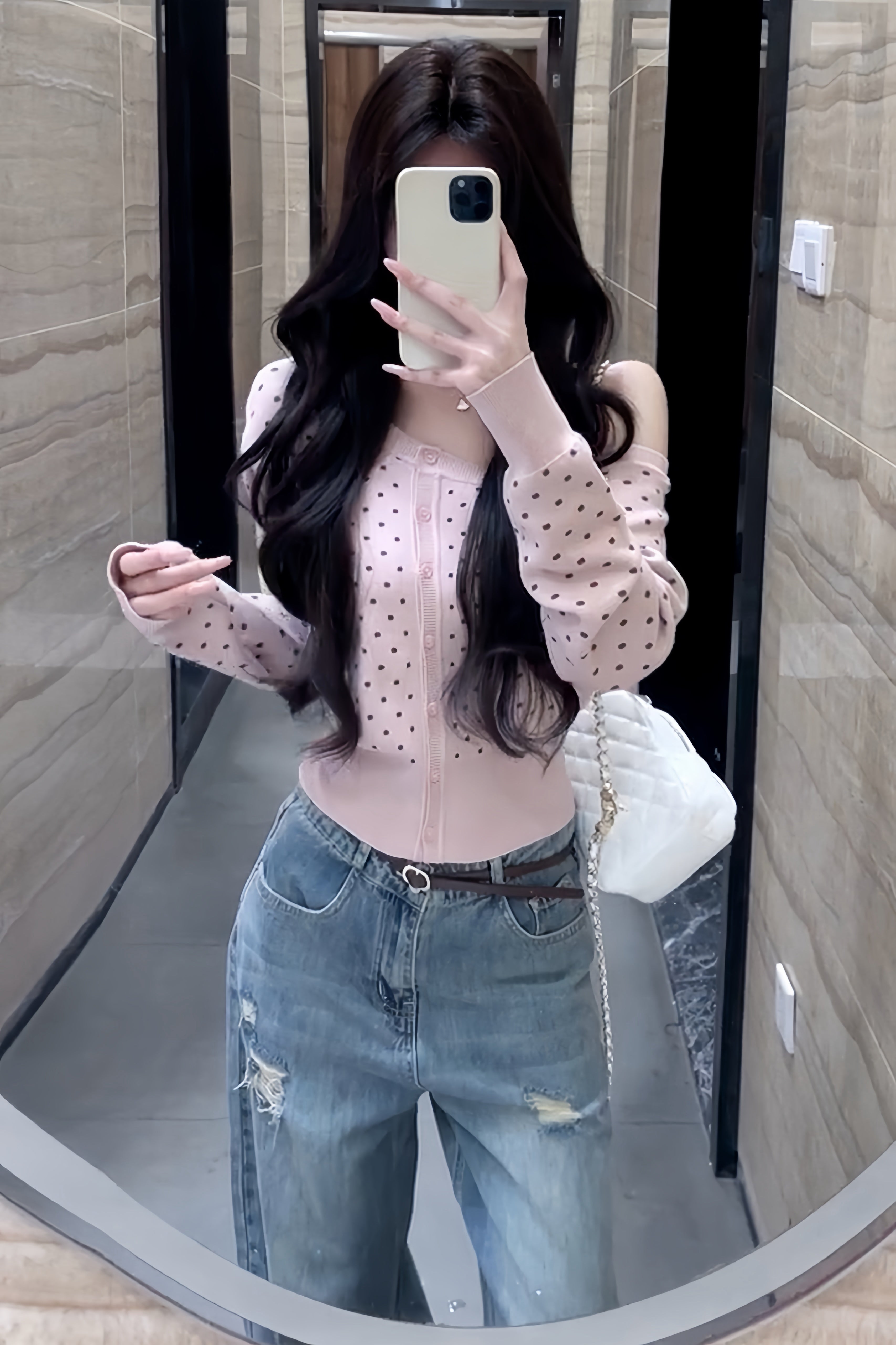 Polka Dot Off-Shoulder Cardigan XLY00107