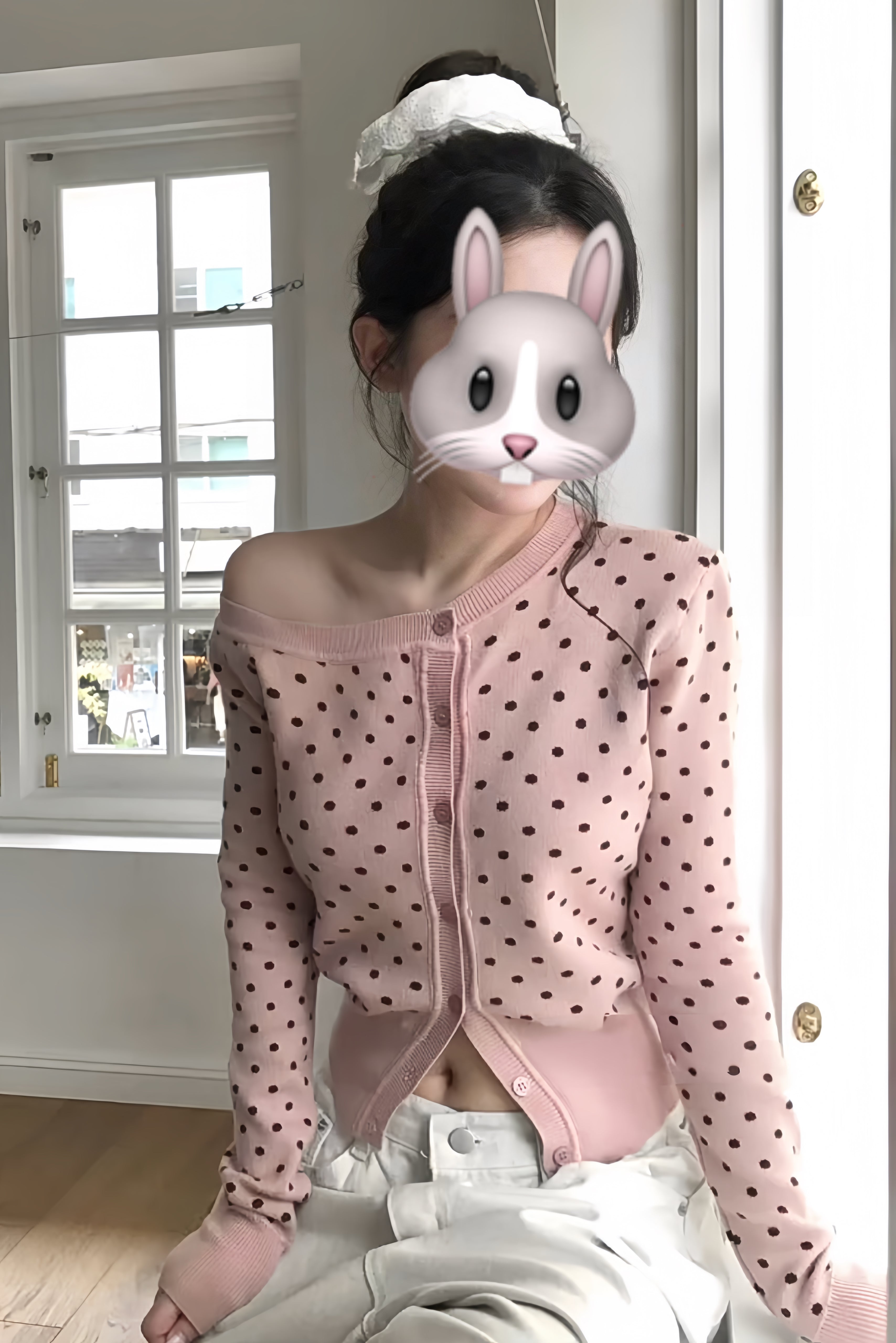 Polka Dot Off-Shoulder Cardigan XLY00107
