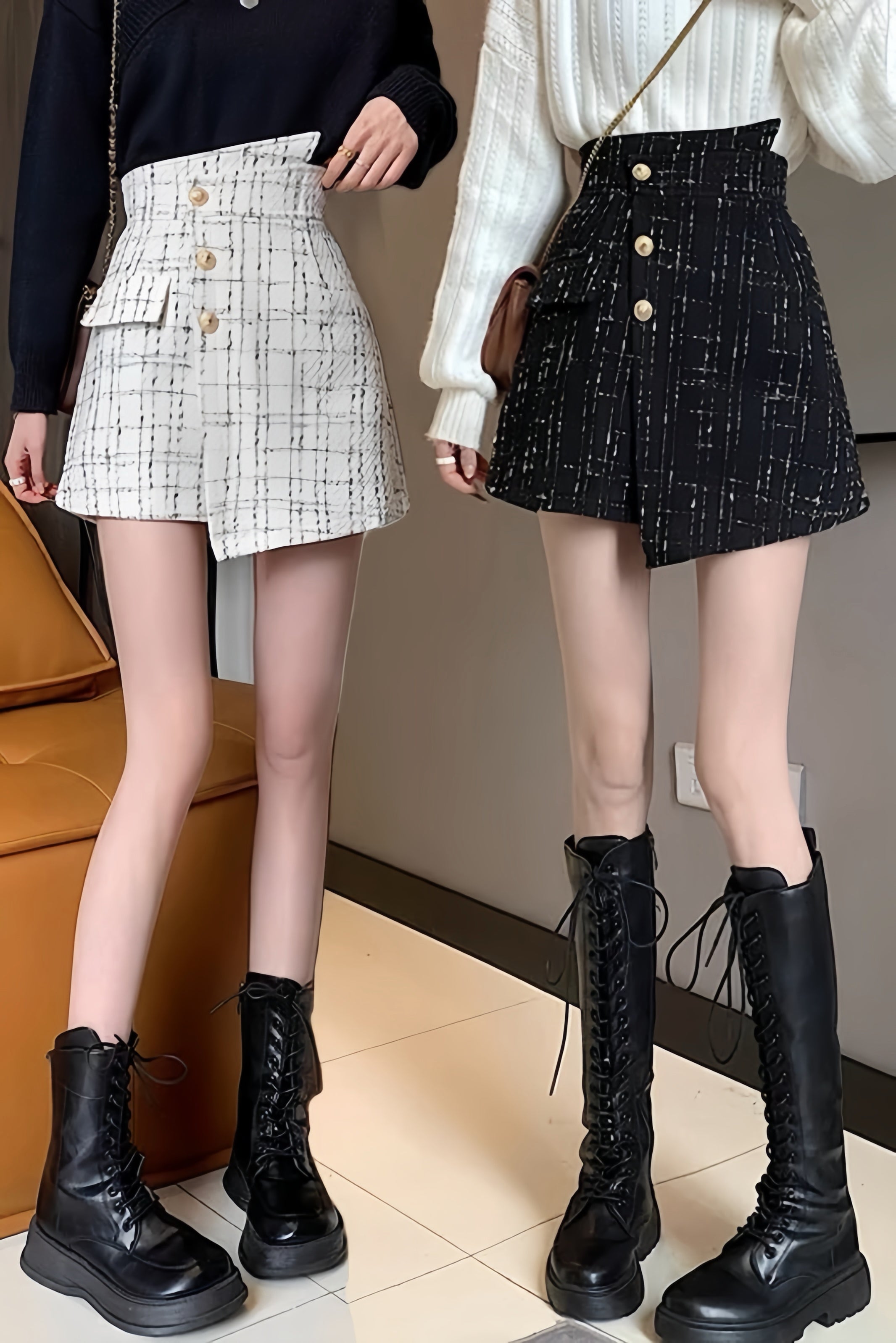Elegant Button Tweed Mini Skirt XLY00112
