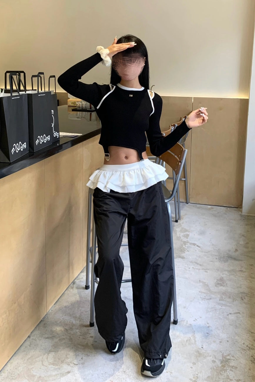 Layered Frill Waist Wide Pants XLY00129