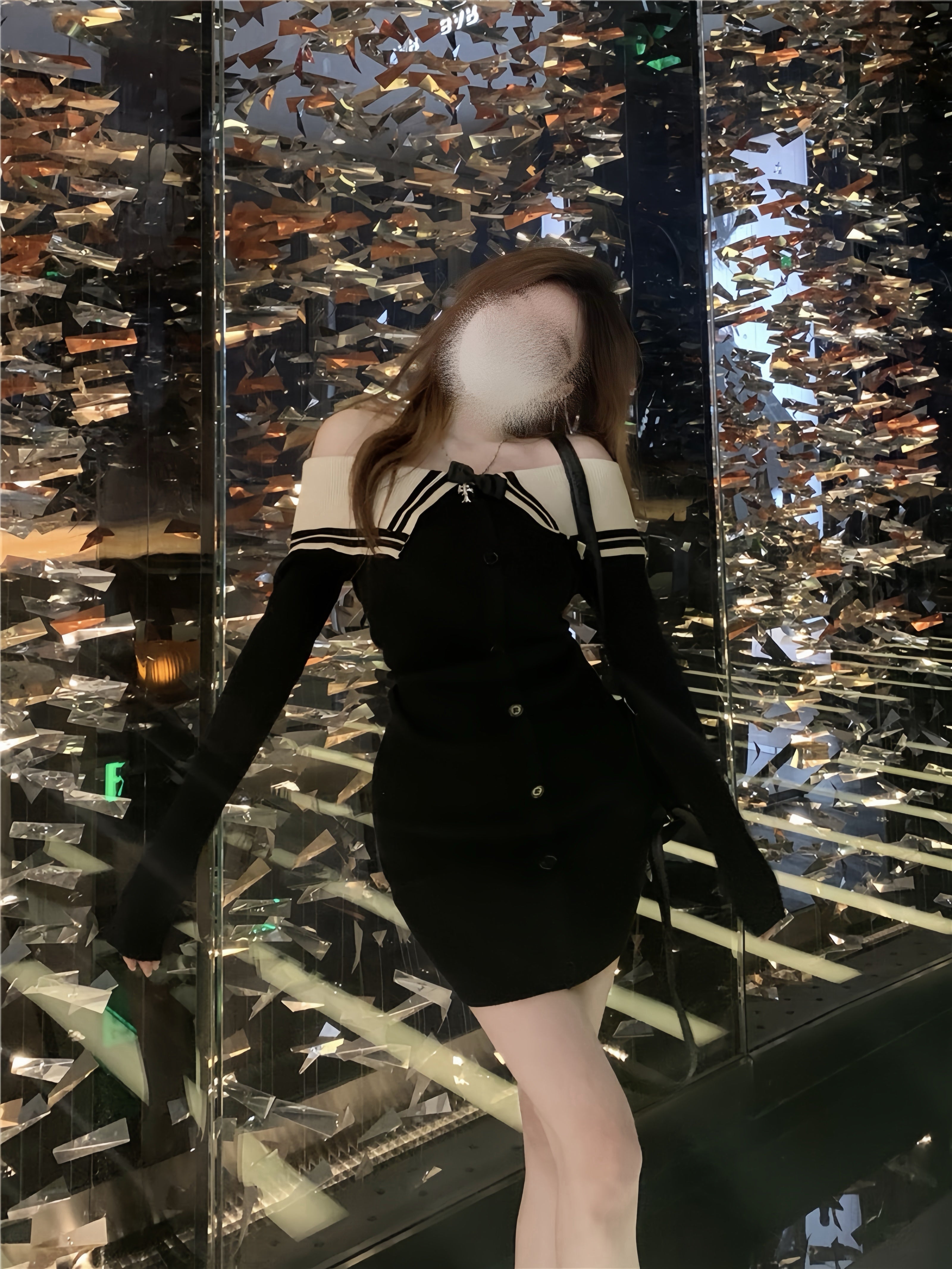 【2color】Sailor Off Shoulder Rib Knit Mini Dress XLY00137