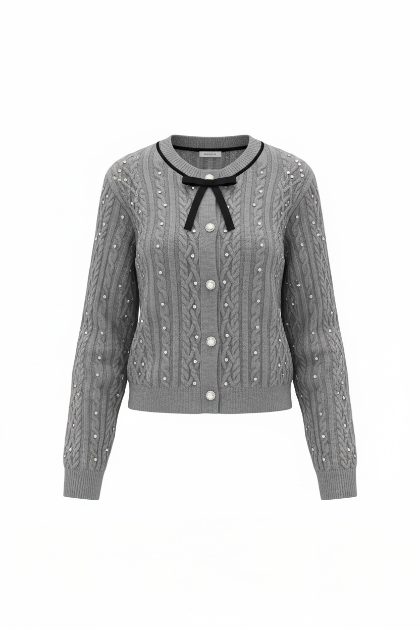 Bijou Detail Cable Knit Cardigan XLY00075