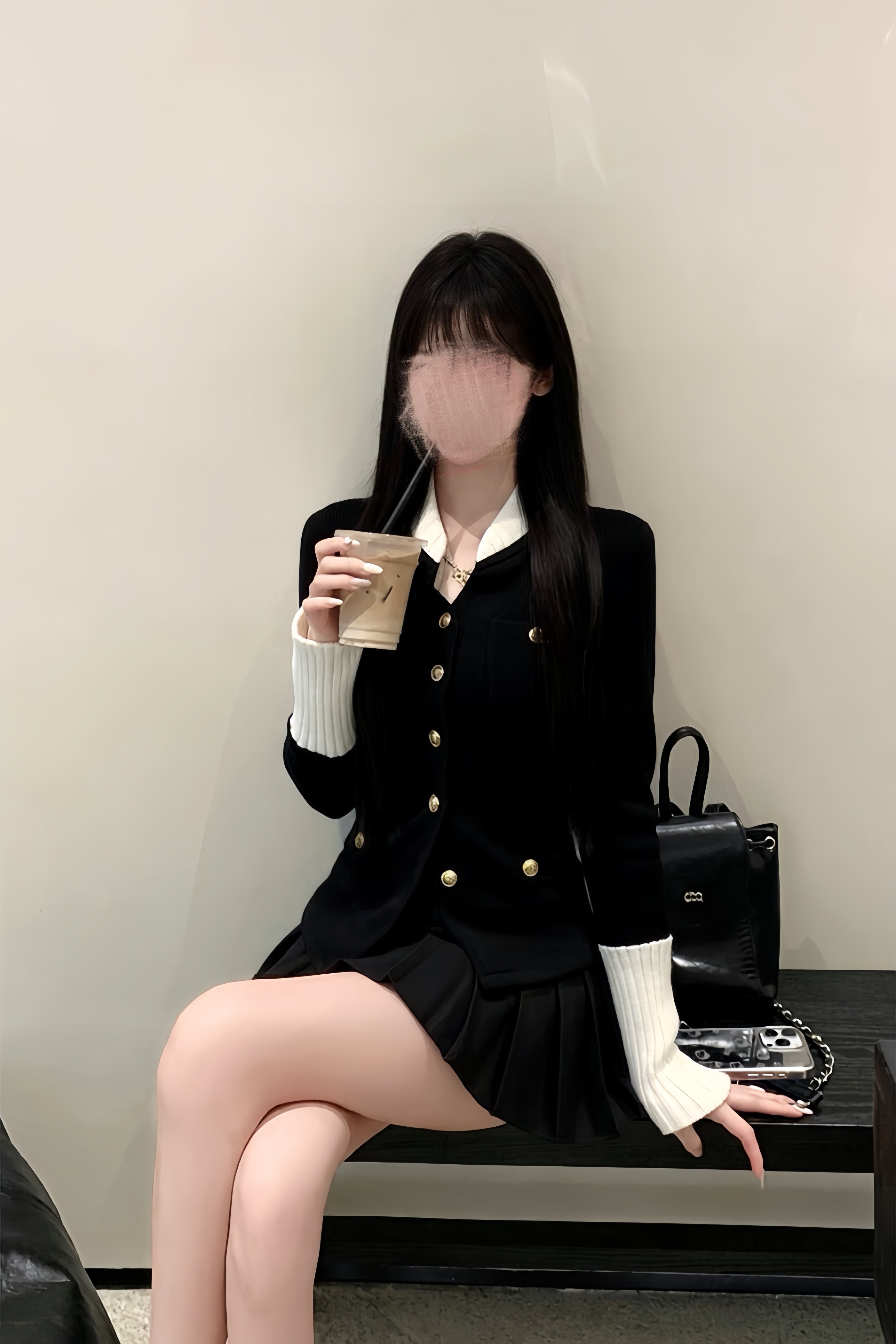 【Set Up】Contrast Jacket & Pleated Skirt Set XLY00147