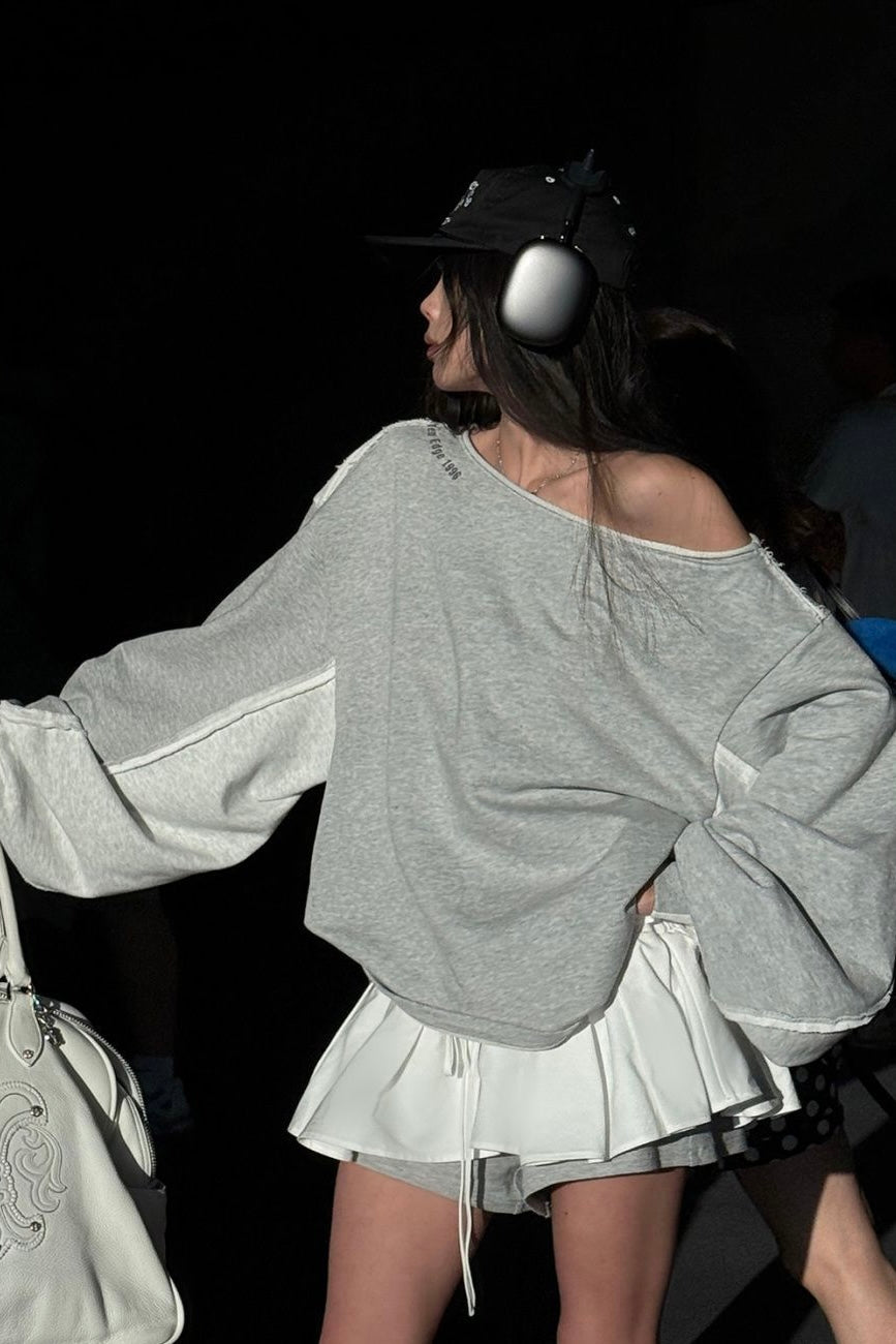 【Set Up】Off-Shoulder Frill Layered Sweat Setup XLY00128