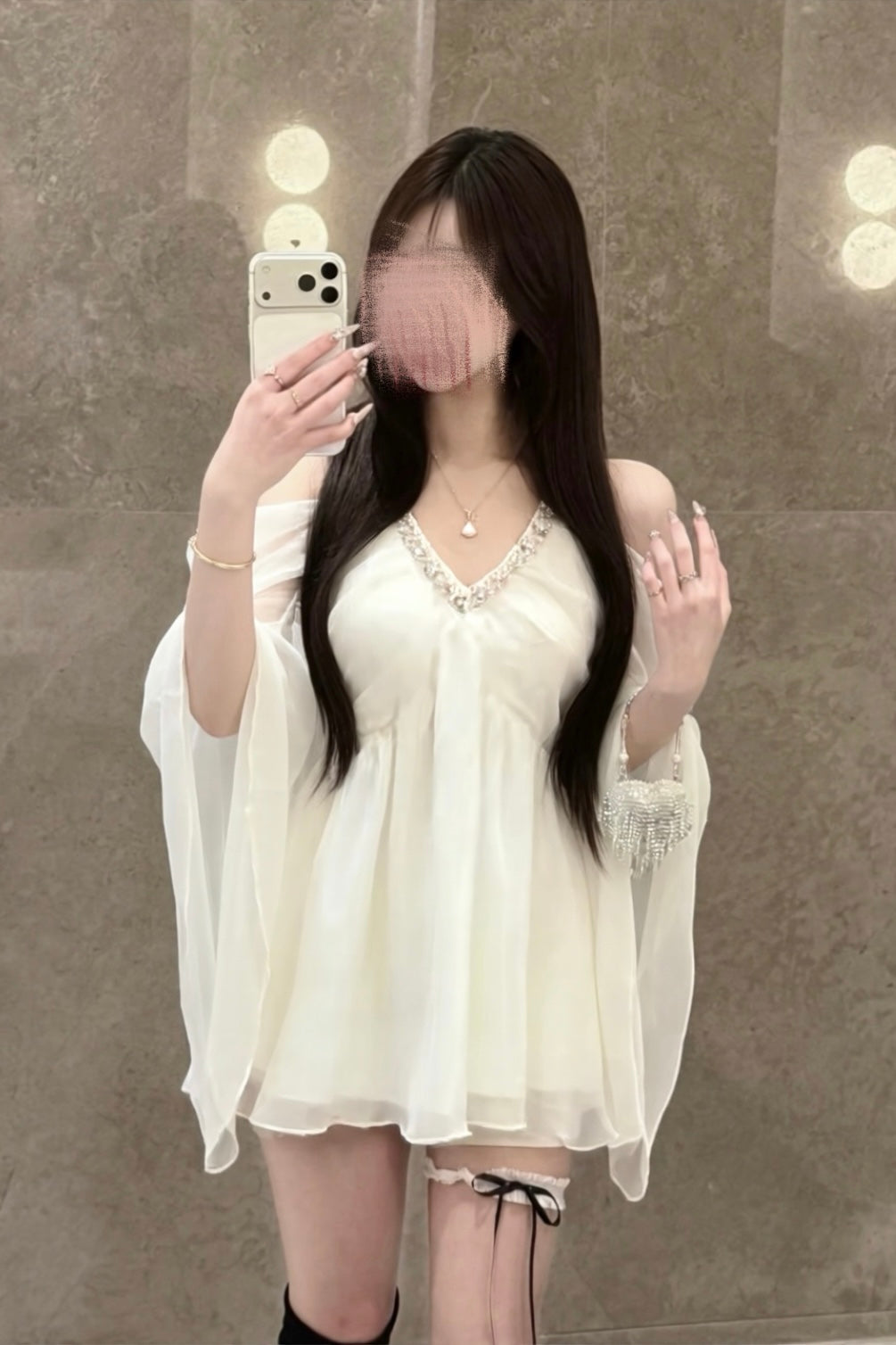 Chiffon V Neck Flare Sleeve Tops XLY00140