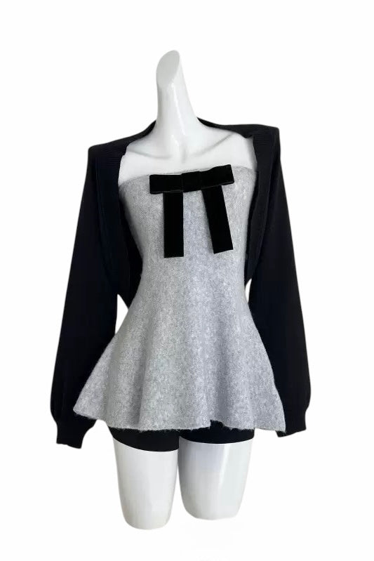 Ribbon Bicolor Peplum Knit Tops XLY00142