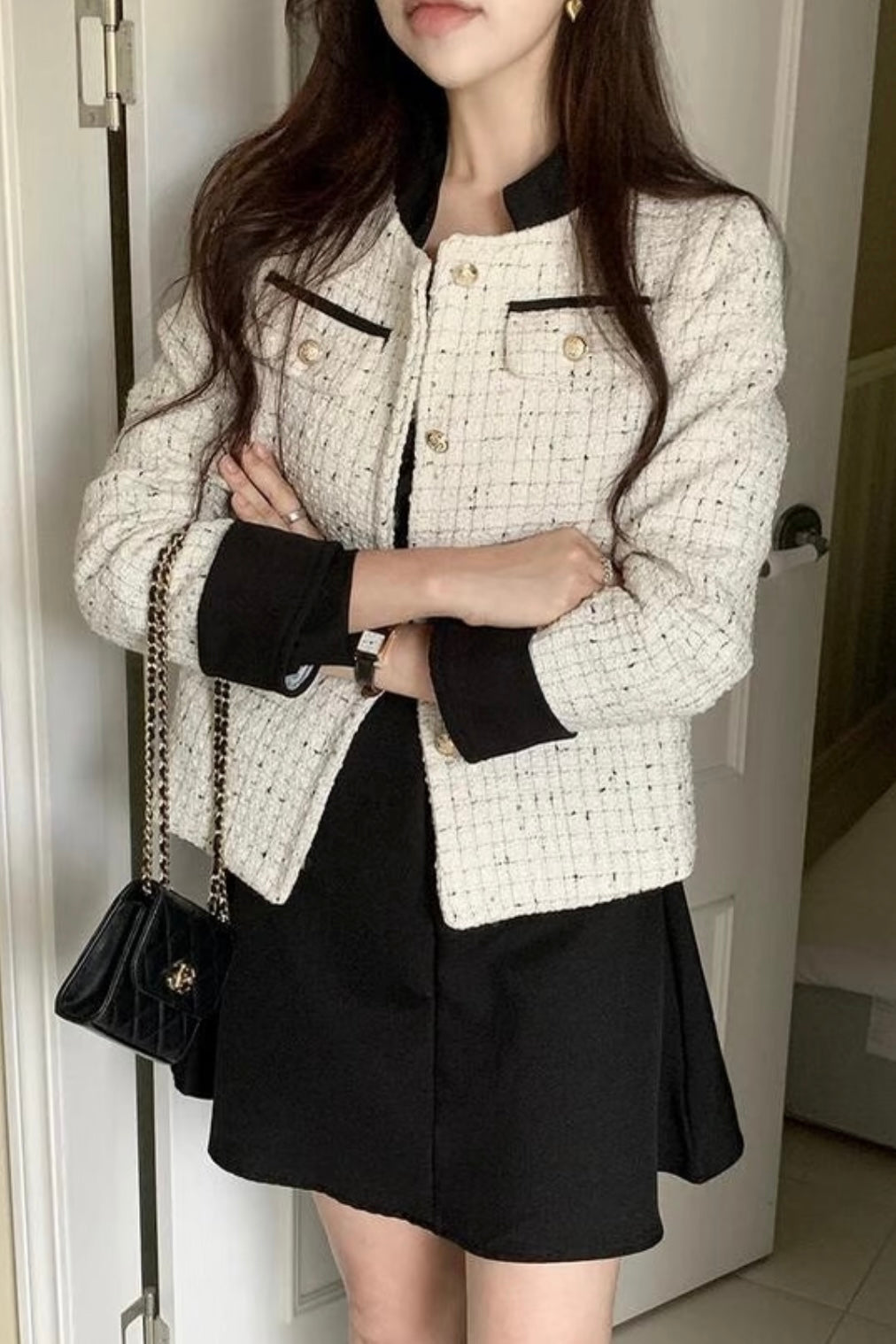 Bicolor Tweed Cropped Jacket XLY00105