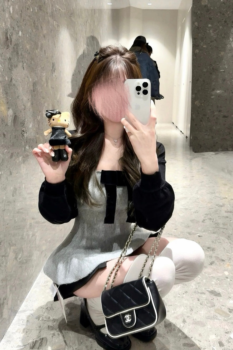 Ribbon Bicolor Peplum Knit Tops XLY00142