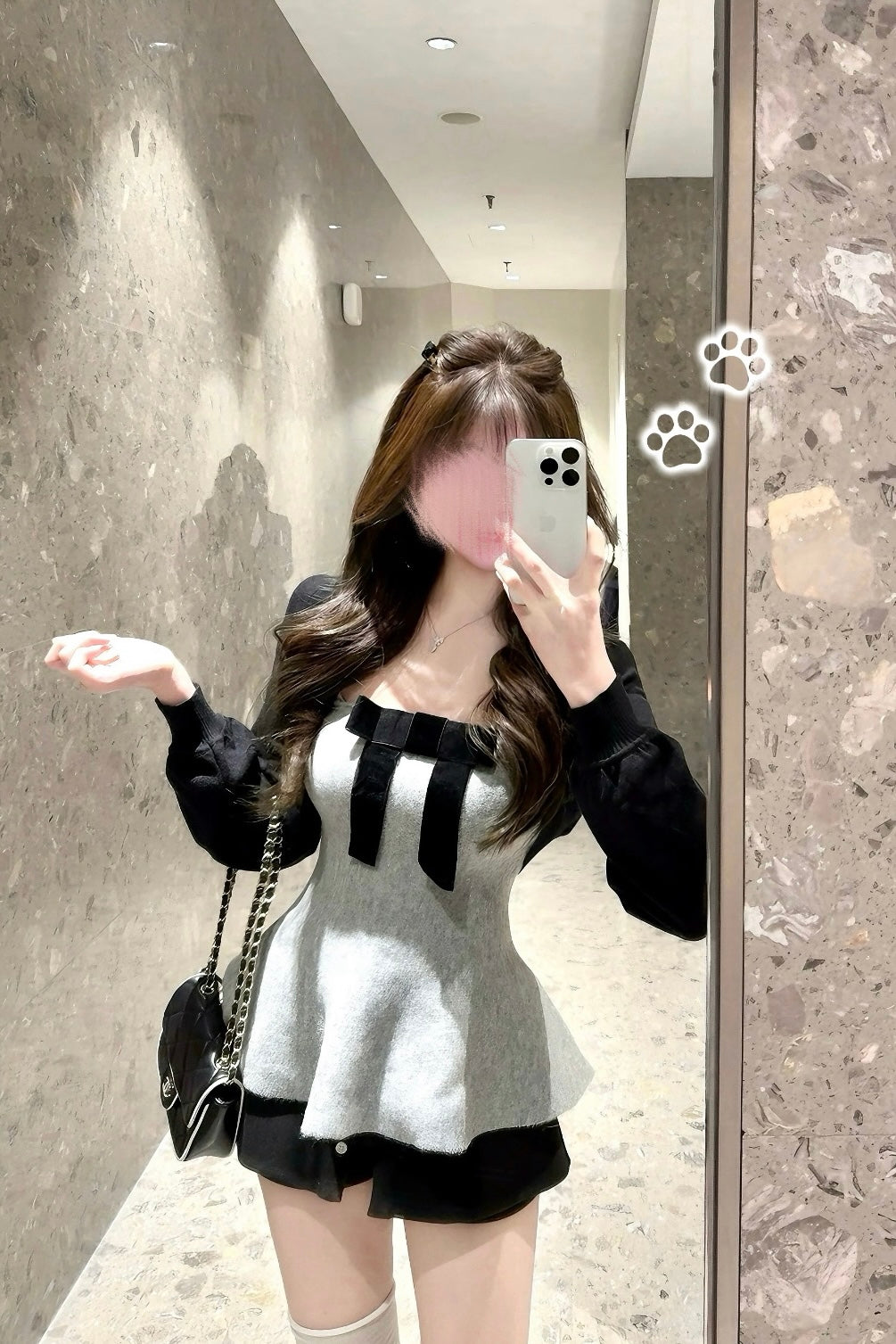 Ribbon Bicolor Peplum Knit Tops XLY00142