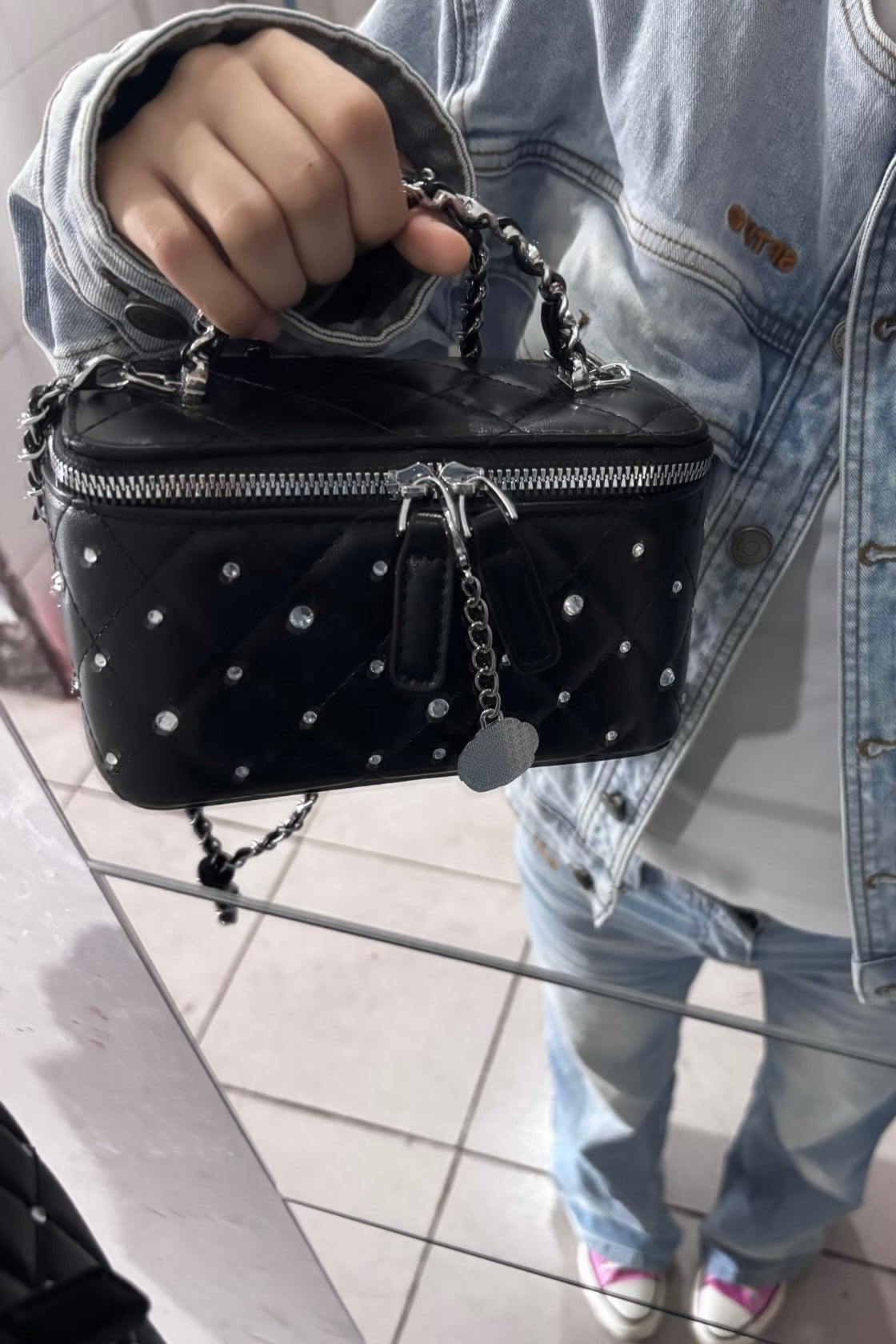 【4colors】ビジューキルティング バニティバッグ XLY00156