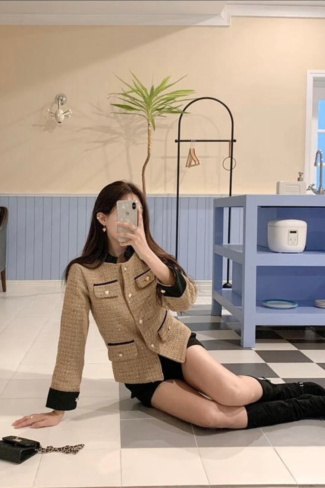 Bicolor Tweed Cropped Jacket XLY00105